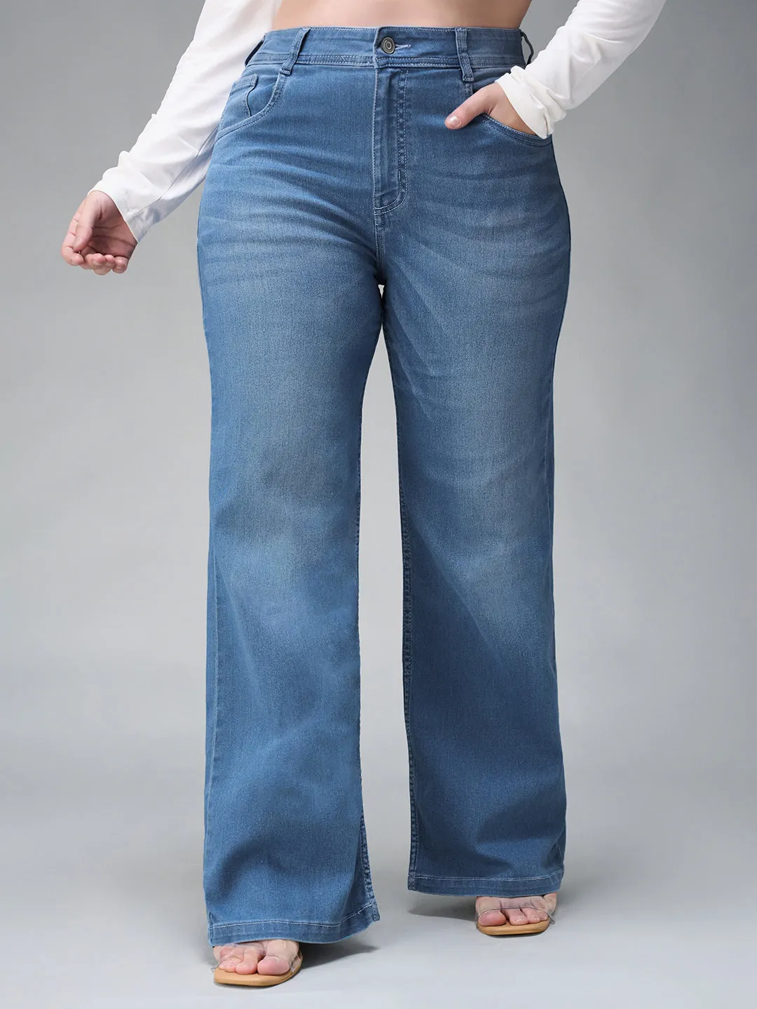 24/7 Comfort Light Blue Wide-Leg Mid Rise Denim Jeans