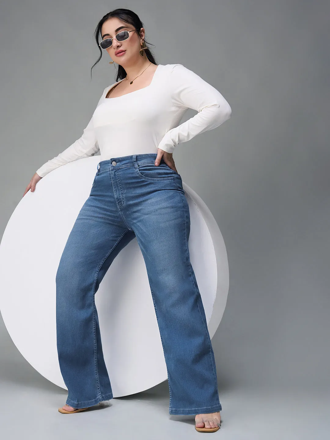 24/7 Comfort Light Blue Wide-Leg Mid Rise Denim Jeans
