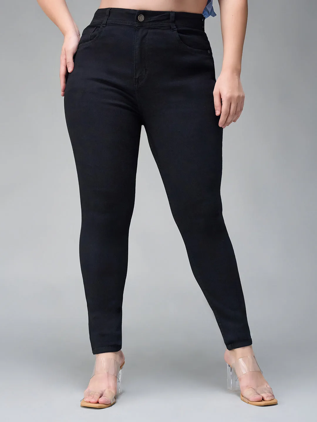 24/7 comfort Women's Black Slim Fit High Rise Acid Wash Stretchable Denim Jeans