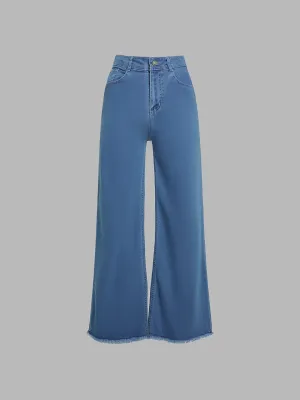 24/7 comfort Women's Blue Wide-Leg High-Rise Stretchable Denim Jeans