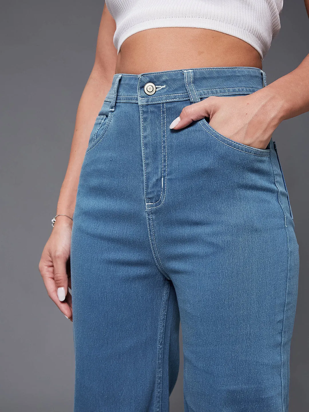 24/7 comfort Women's Blue Wide-Leg High-Rise Stretchable Denim Jeans