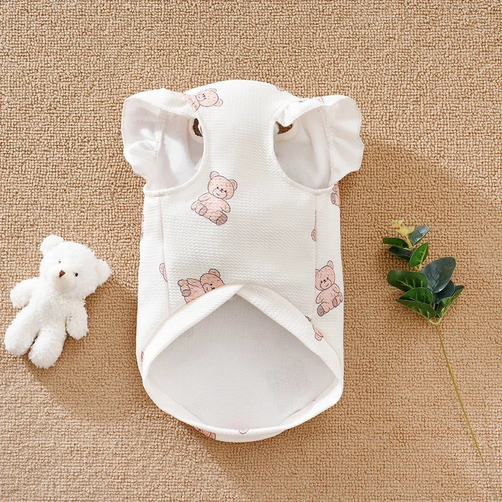 3D Bear Print Dog Shirts | Soft & Breathable Pet Puppy Clothes | Outfit with Leash Ring for Dogs & Cats
