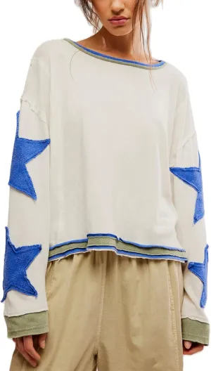 Amiblvowa Oversized Sweatshirt Women Star Graphic Crewneck Y2k Long Sleeve Vintage Striped Jacket Sweater Shirt Pullover Top