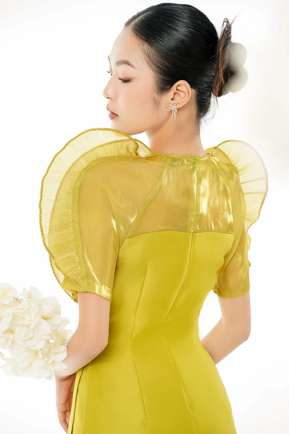 An Nguyet A-line Jewel Neck Taffeta Floor Length Ao Dai