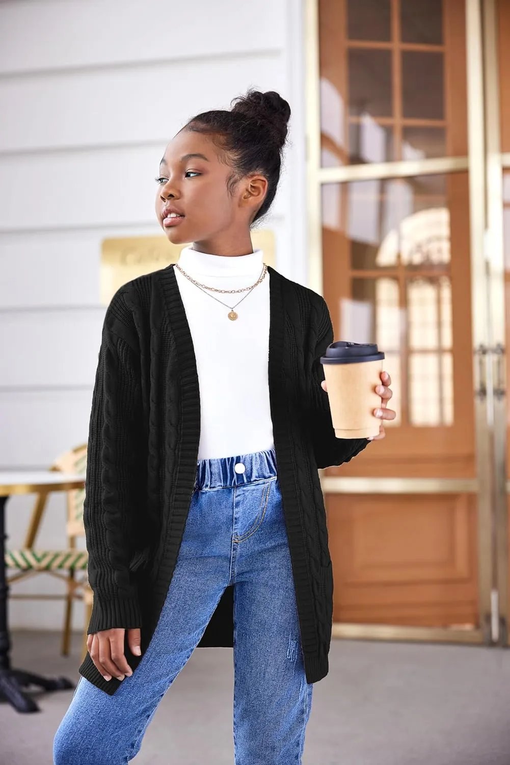 Arshiner Girls Open Front Cardigan Long Sleeve Thick Sweater Coat
