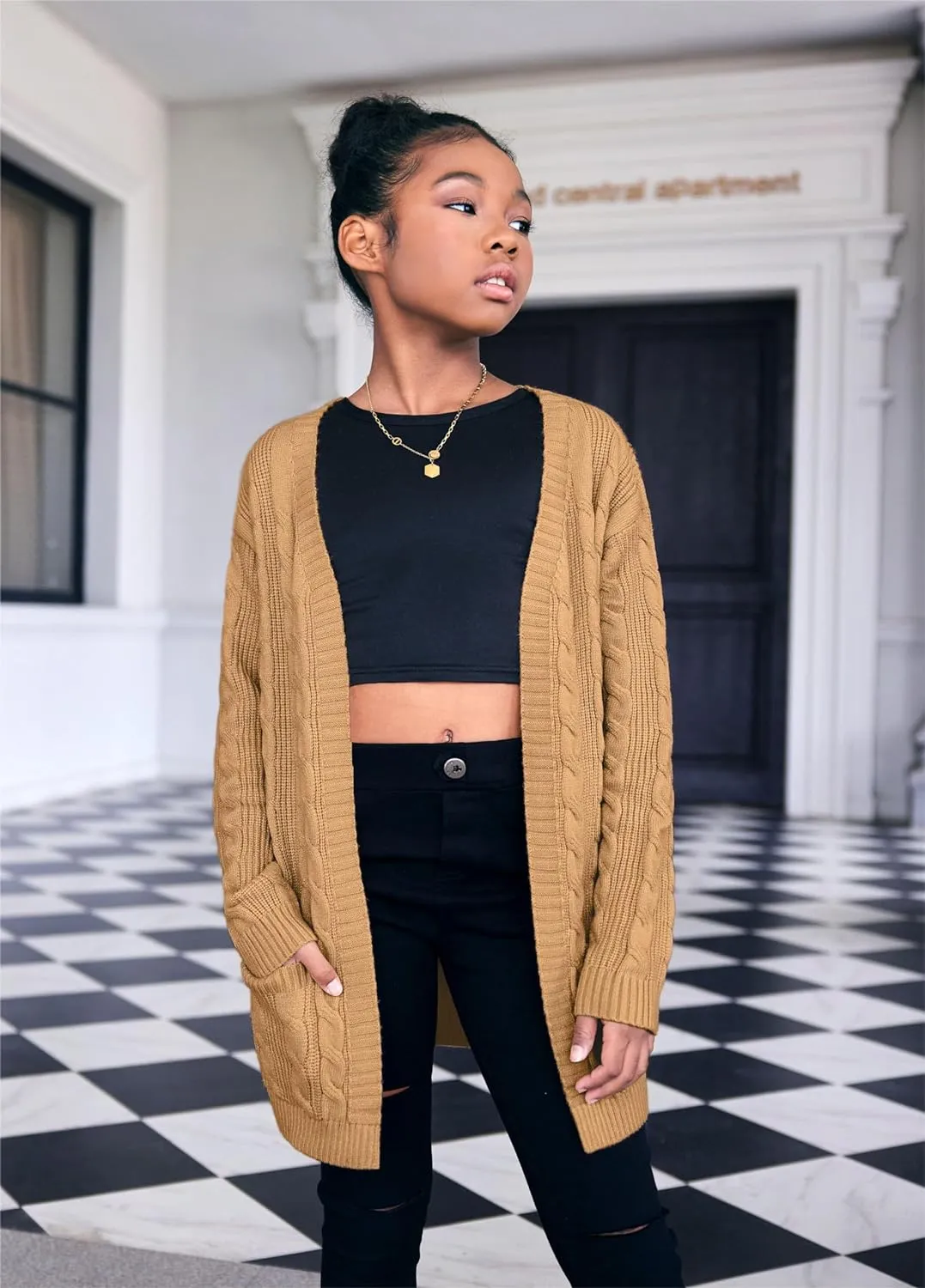 Arshiner Girls Open Front Cardigan Long Sleeve Thick Sweater Coat