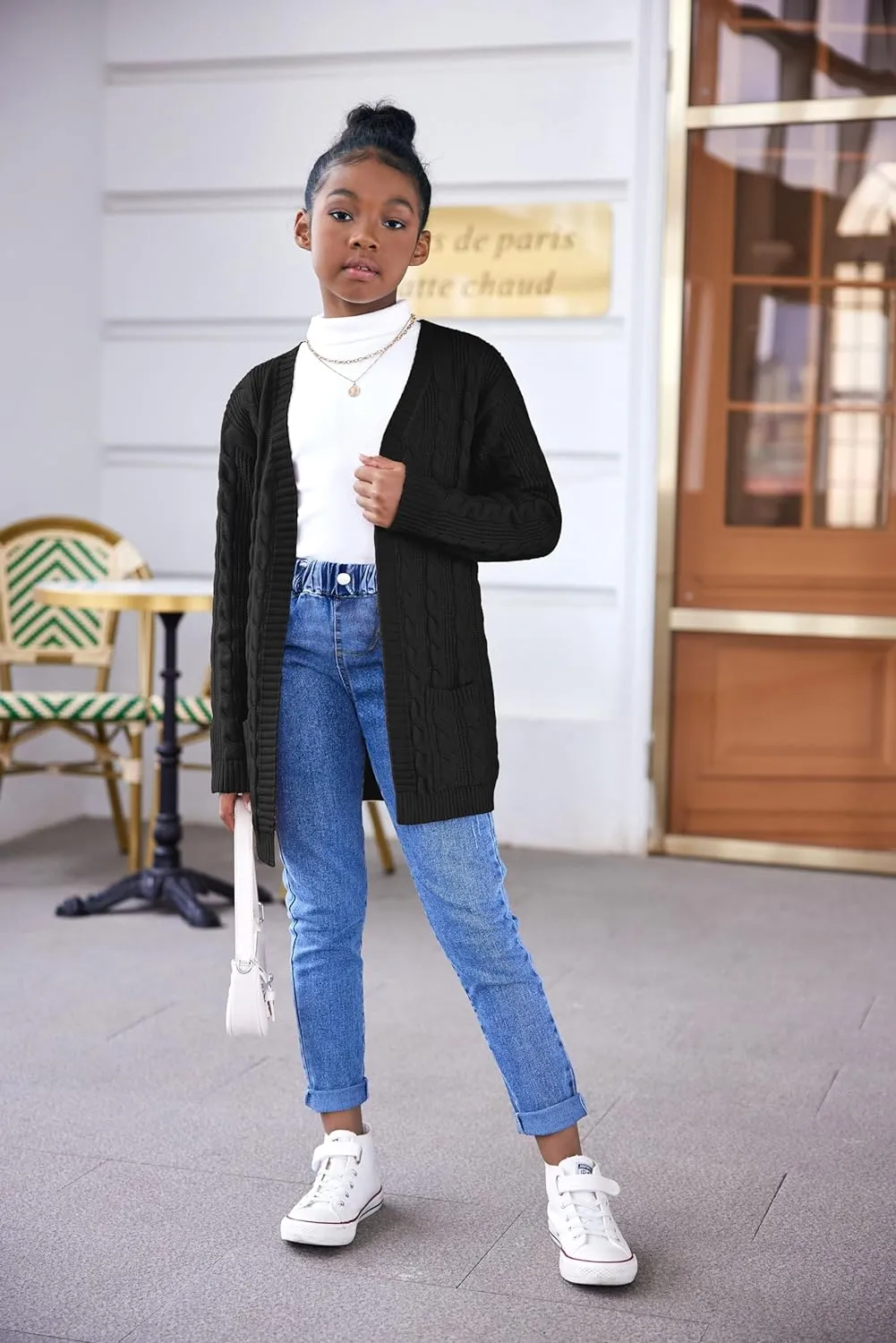 Arshiner Girls Open Front Cardigan Long Sleeve Thick Sweater Coat