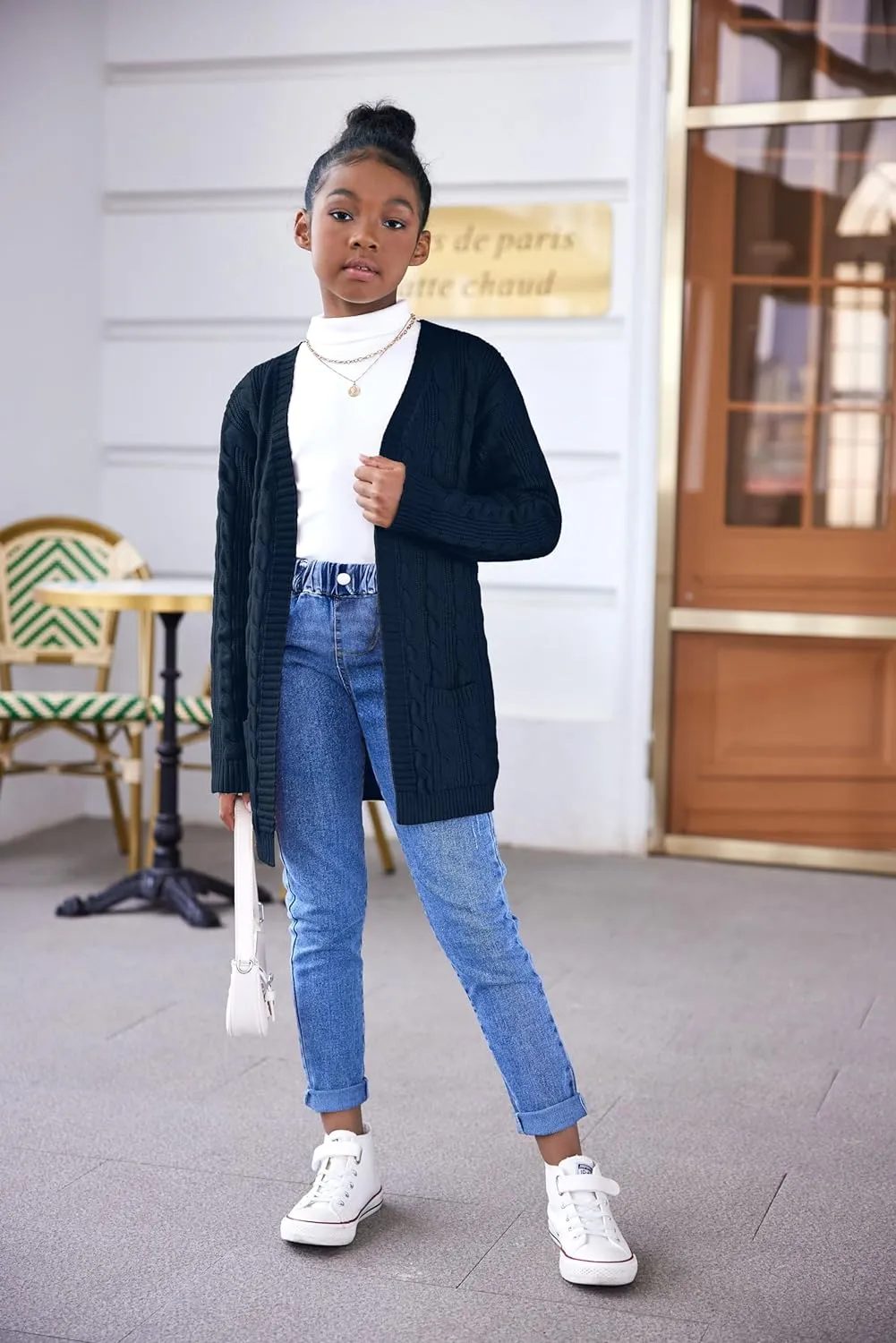 Arshiner Girls Open Front Cardigan Long Sleeve Thick Sweater Coat