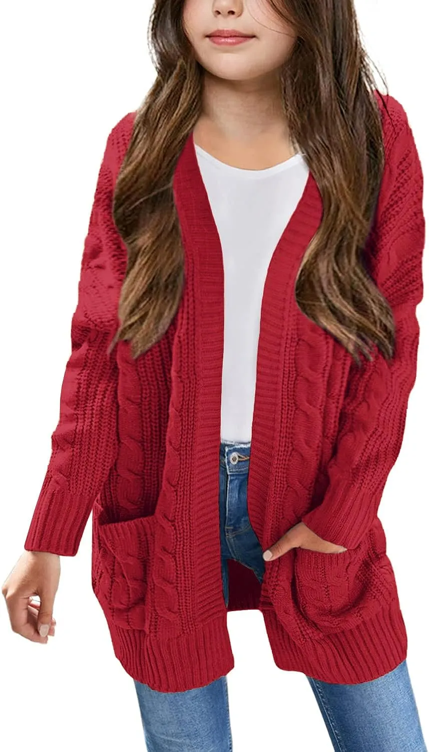 Arshiner Girls Open Front Cardigan Long Sleeve Thick Sweater Coat