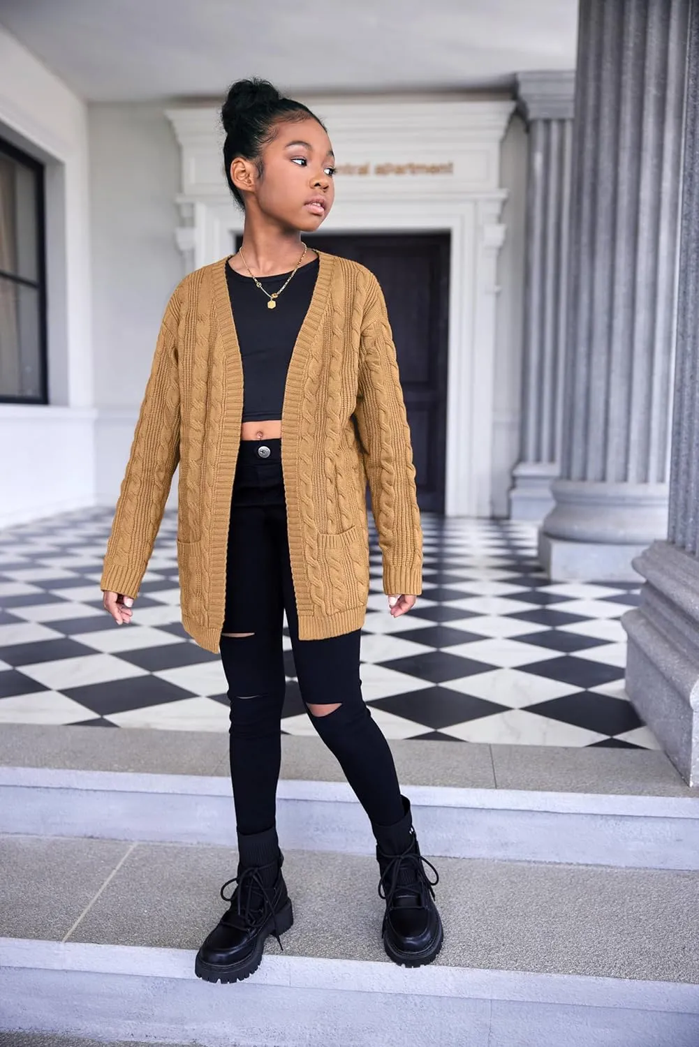 Arshiner Girls Open Front Cardigan Long Sleeve Thick Sweater Coat