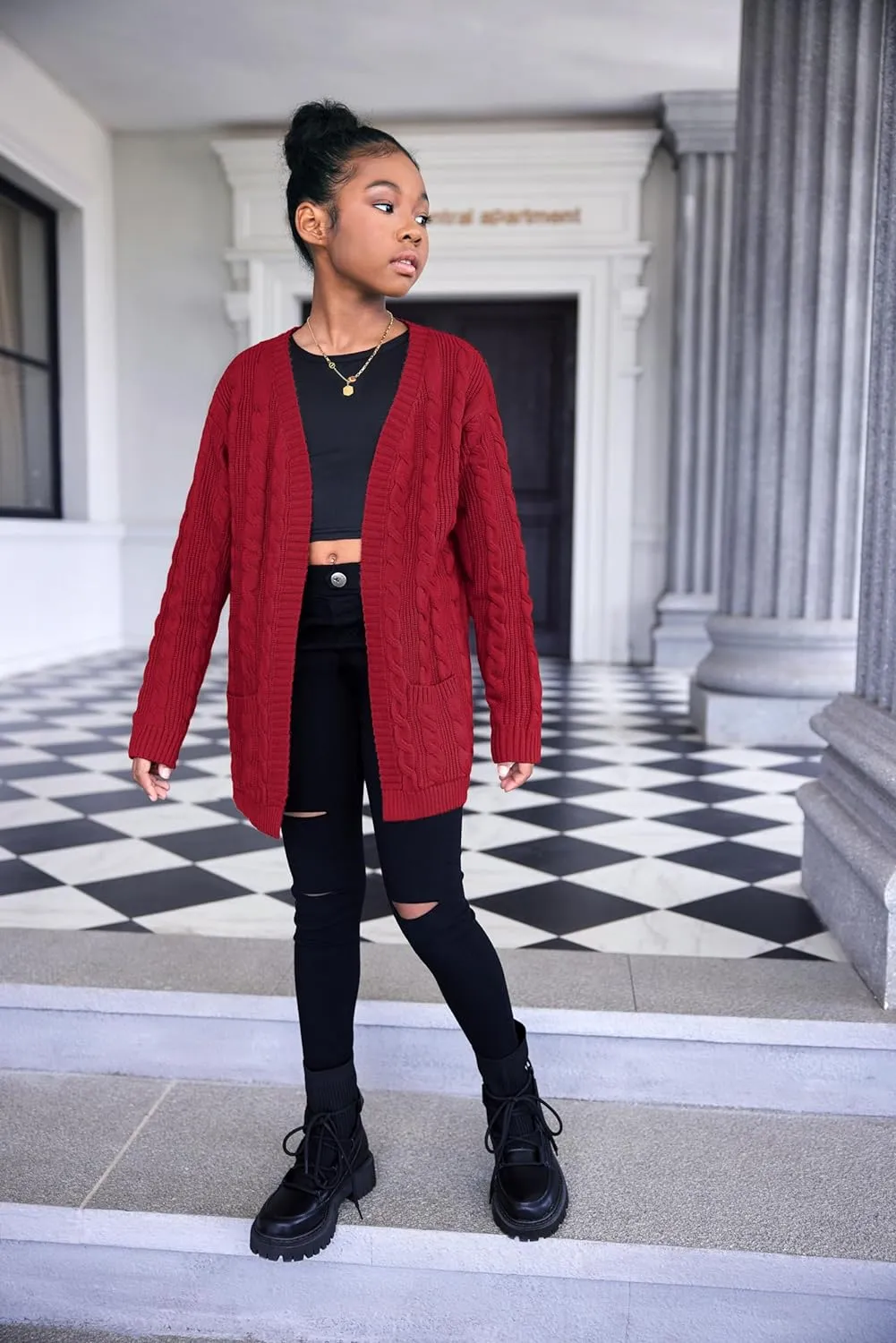 Arshiner Girls Open Front Cardigan Long Sleeve Thick Sweater Coat
