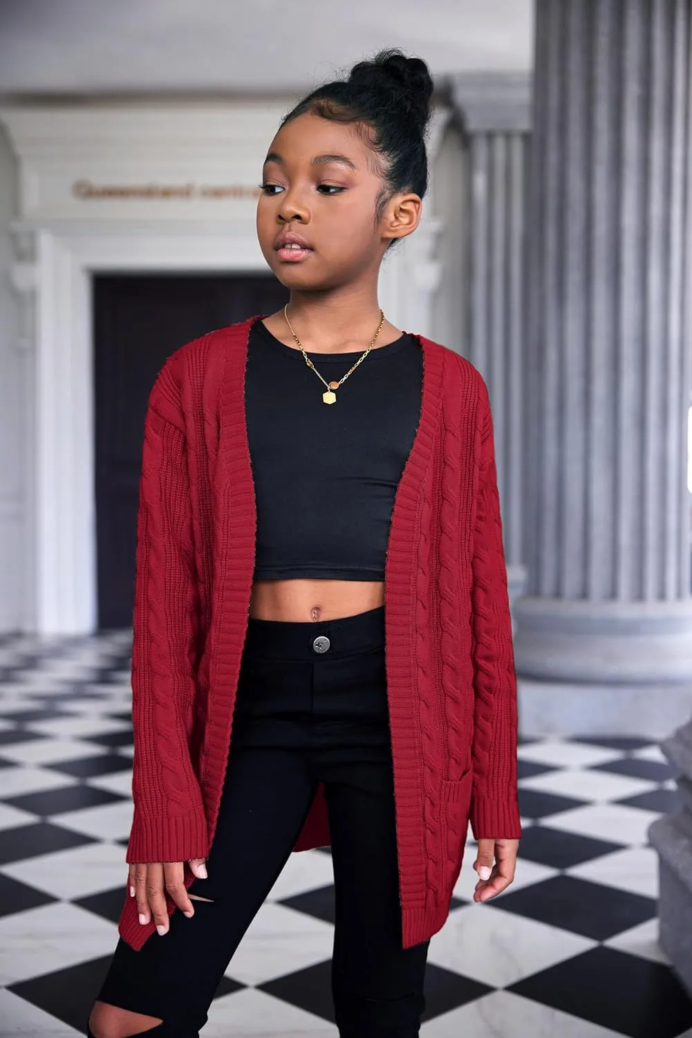 Arshiner Girls Open Front Cardigan Long Sleeve Thick Sweater Coat