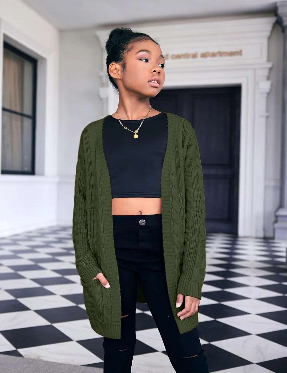 Arshiner Girls Open Front Cardigan Long Sleeve Thick Sweater Coat