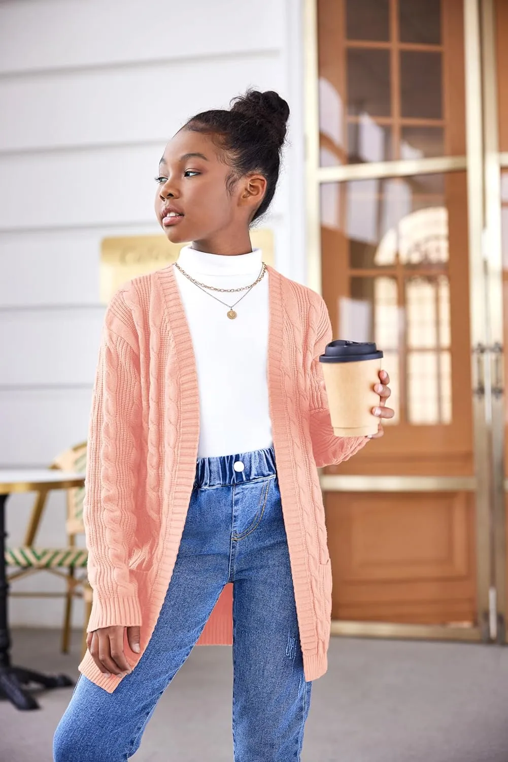 Arshiner Girls Open Front Cardigan Long Sleeve Thick Sweater Coat