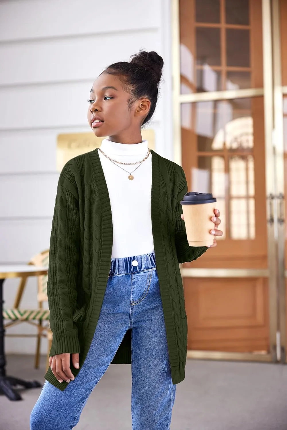 Arshiner Girls Open Front Cardigan Long Sleeve Thick Sweater Coat