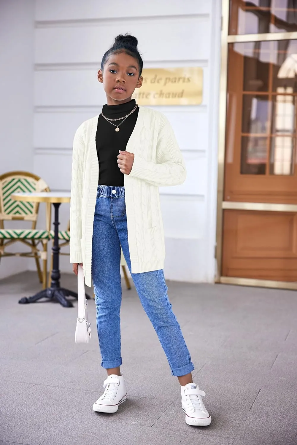 Arshiner Girls Open Front Cardigan Long Sleeve Thick Sweater Coat