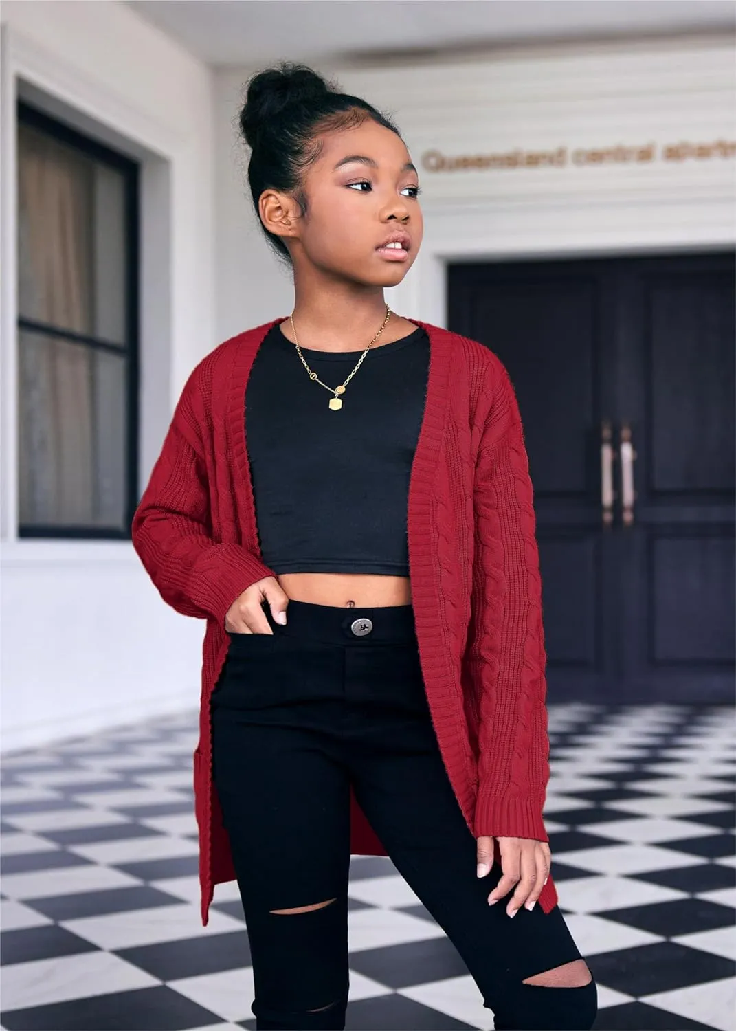 Arshiner Girls Open Front Cardigan Long Sleeve Thick Sweater Coat