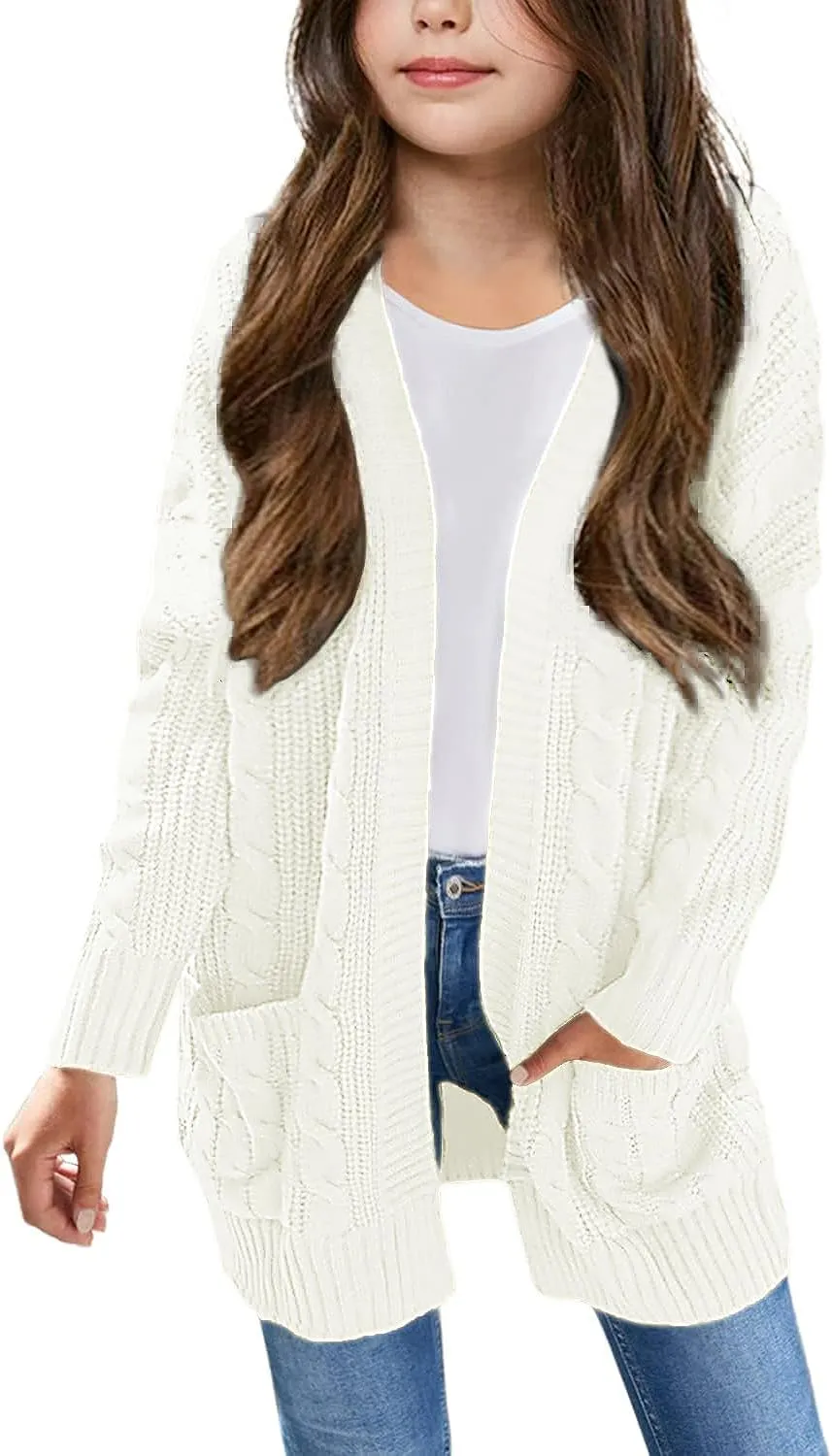 Arshiner Girls Open Front Cardigan Long Sleeve Thick Sweater Coat
