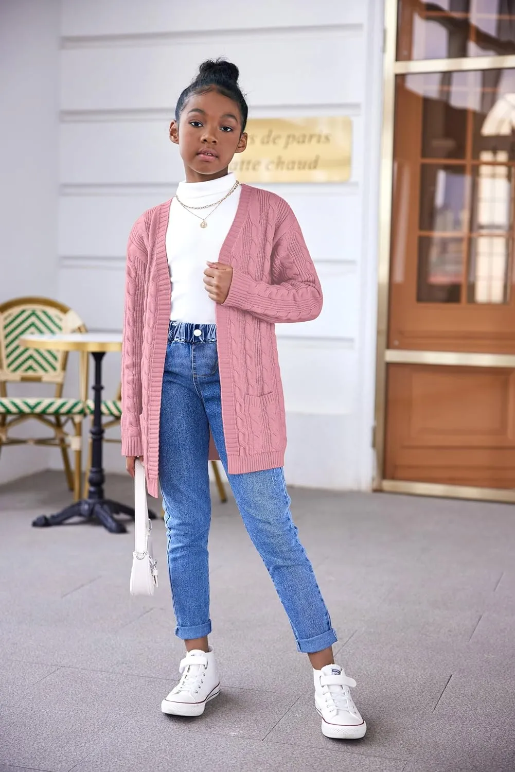 Arshiner Girls Open Front Cardigan Long Sleeve Thick Sweater Coat
