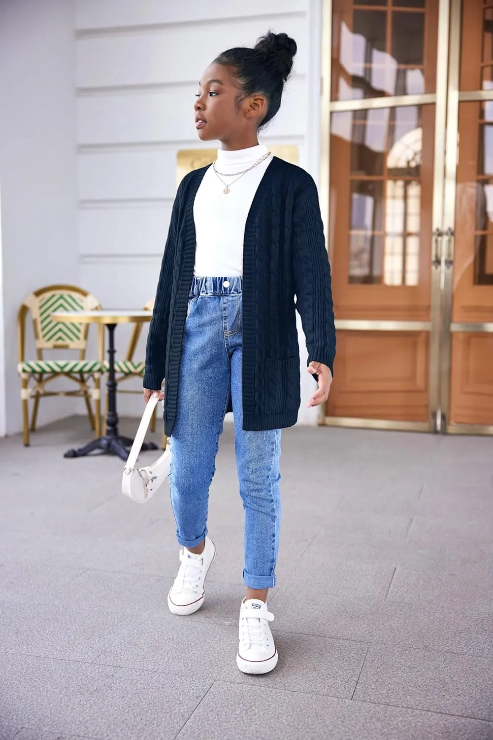 Arshiner Girls Open Front Cardigan Long Sleeve Thick Sweater Coat
