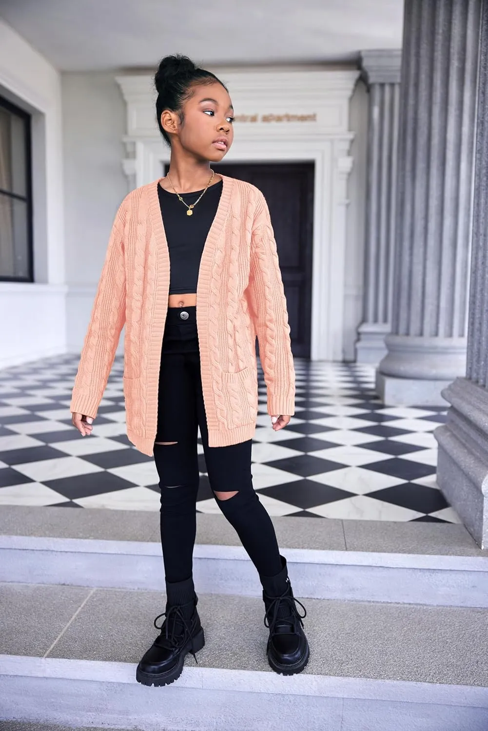 Arshiner Girls Open Front Cardigan Long Sleeve Thick Sweater Coat