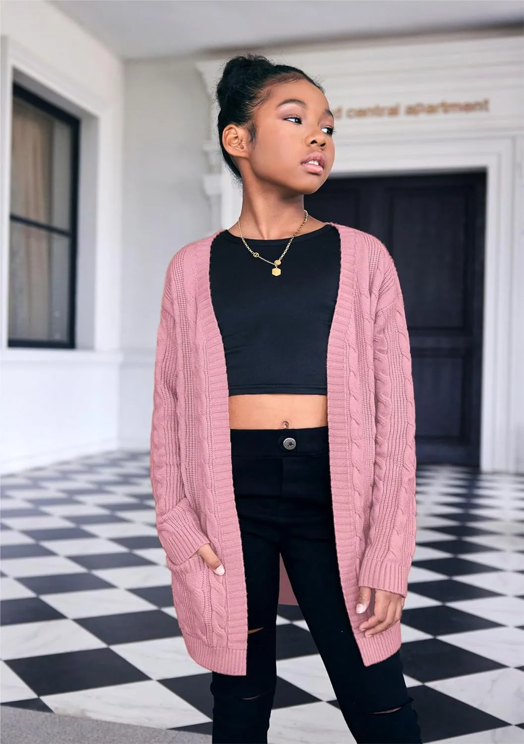 Arshiner Girls Open Front Cardigan Long Sleeve Thick Sweater Coat