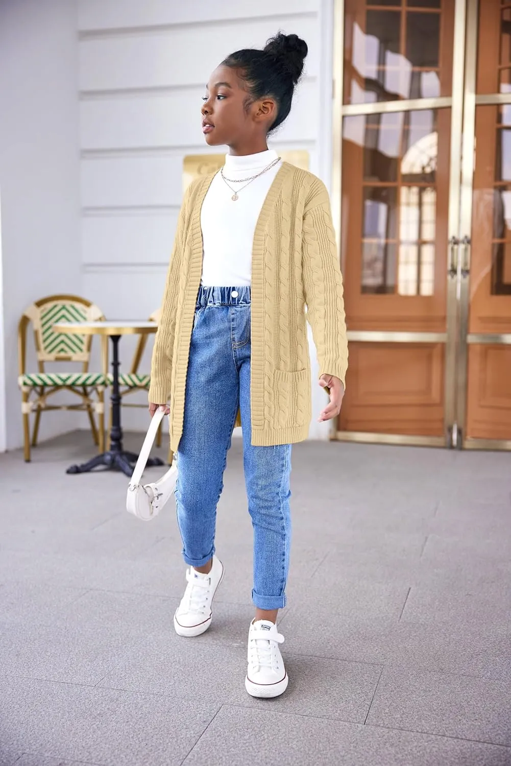 Arshiner Girls Open Front Cardigan Long Sleeve Thick Sweater Coat