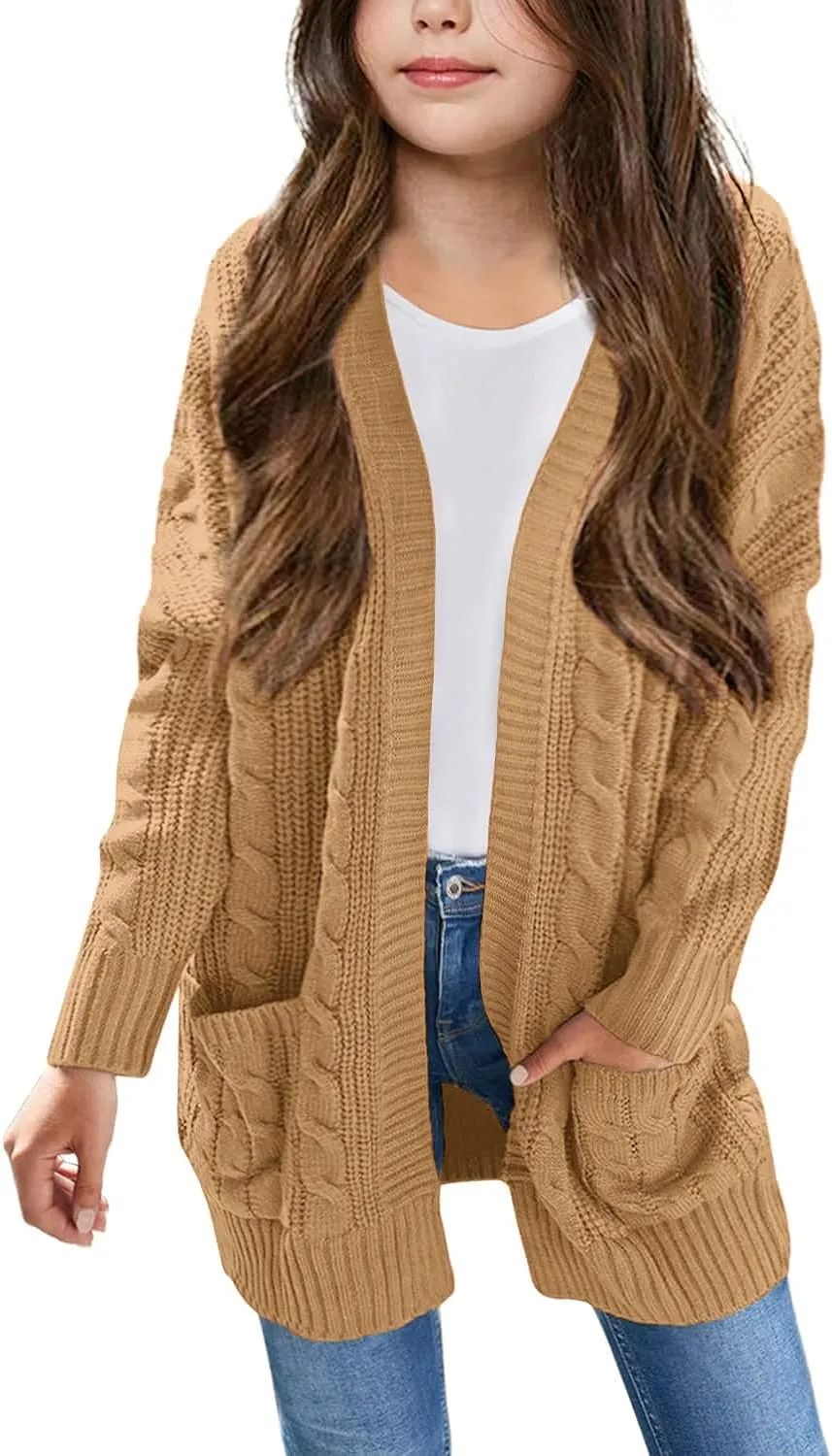 Arshiner Girls Open Front Cardigan Long Sleeve Thick Sweater Coat