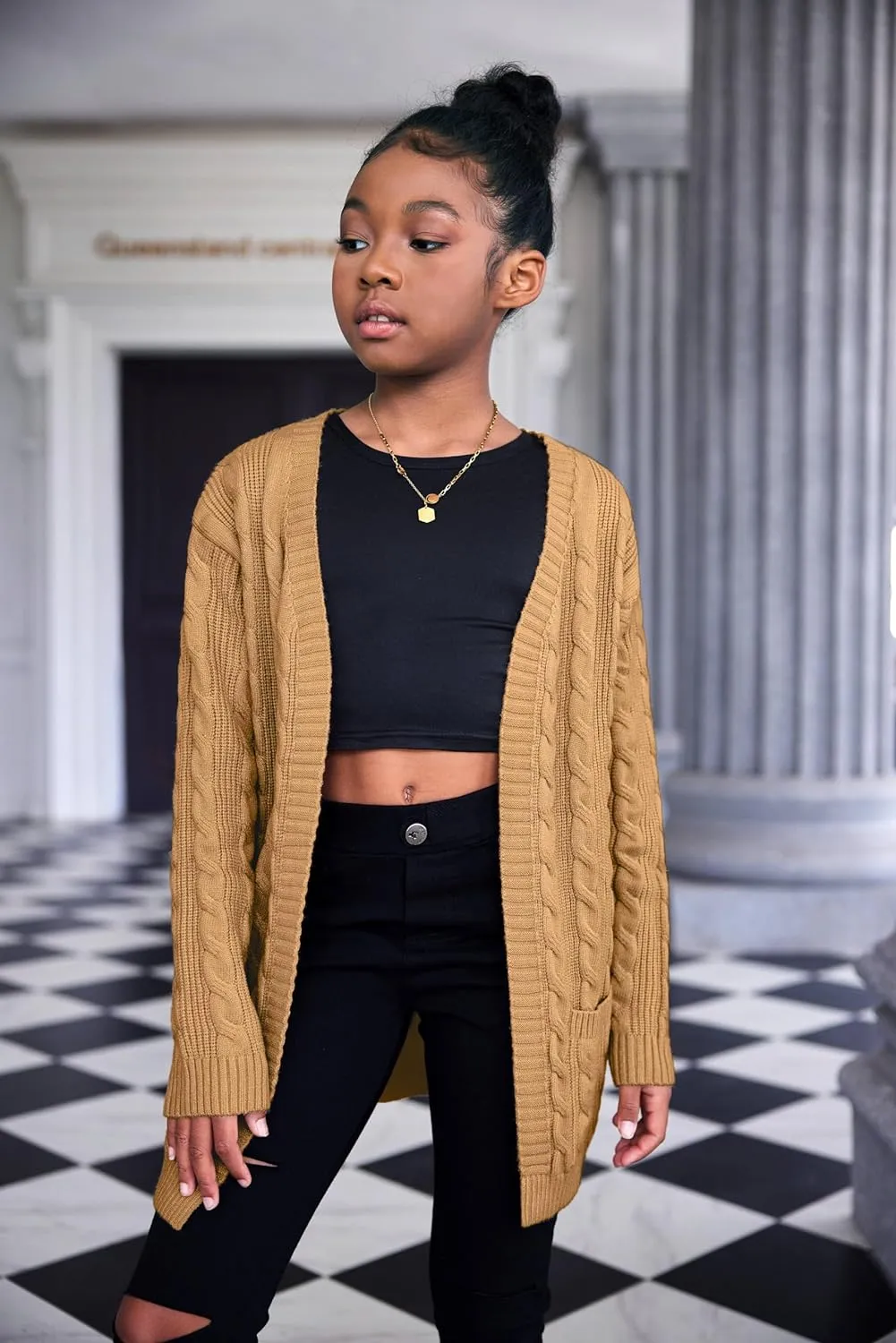 Arshiner Girls Open Front Cardigan Long Sleeve Thick Sweater Coat