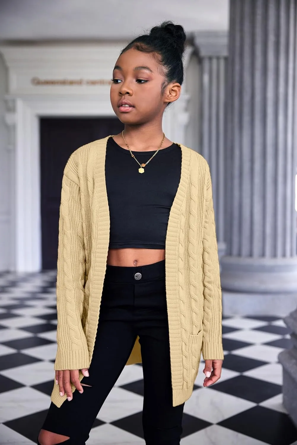 Arshiner Girls Open Front Cardigan Long Sleeve Thick Sweater Coat