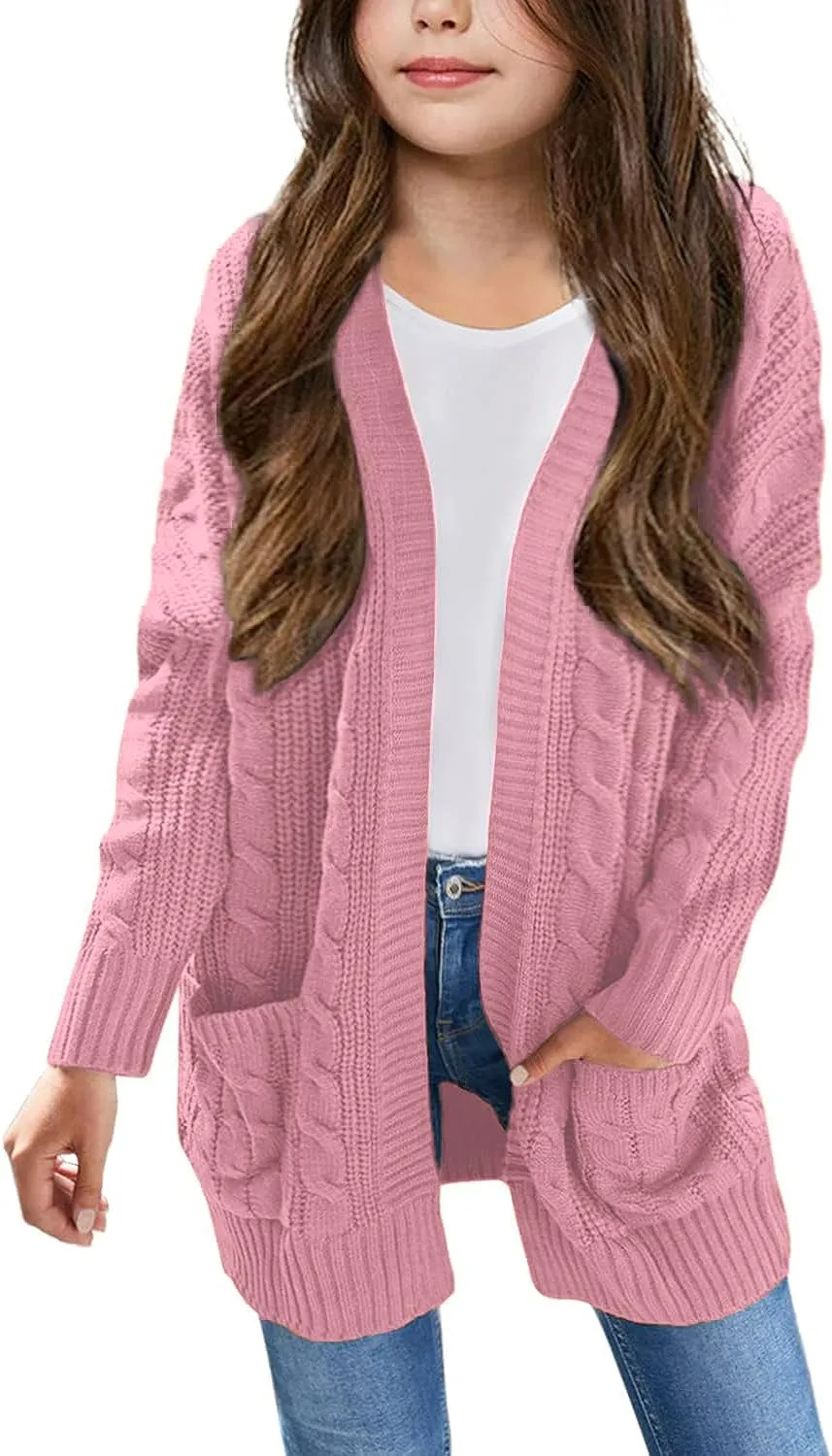 Arshiner Girls Open Front Cardigan Long Sleeve Thick Sweater Coat