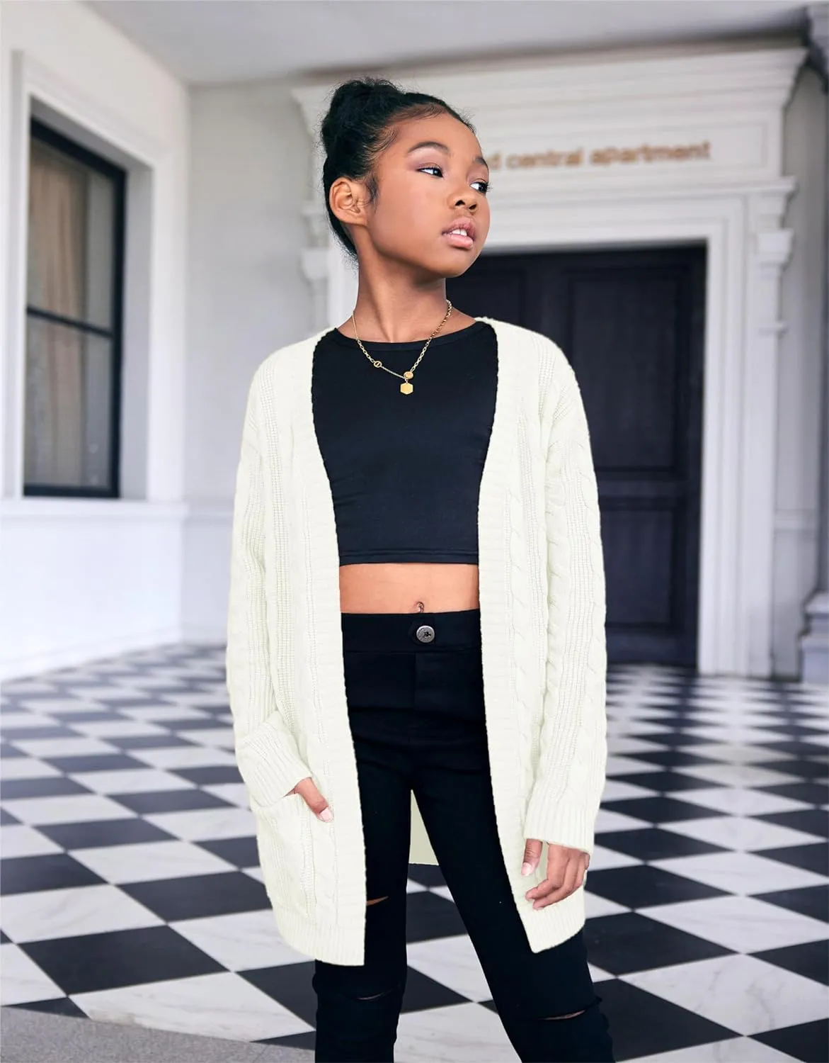 Arshiner Girls Open Front Cardigan Long Sleeve Thick Sweater Coat