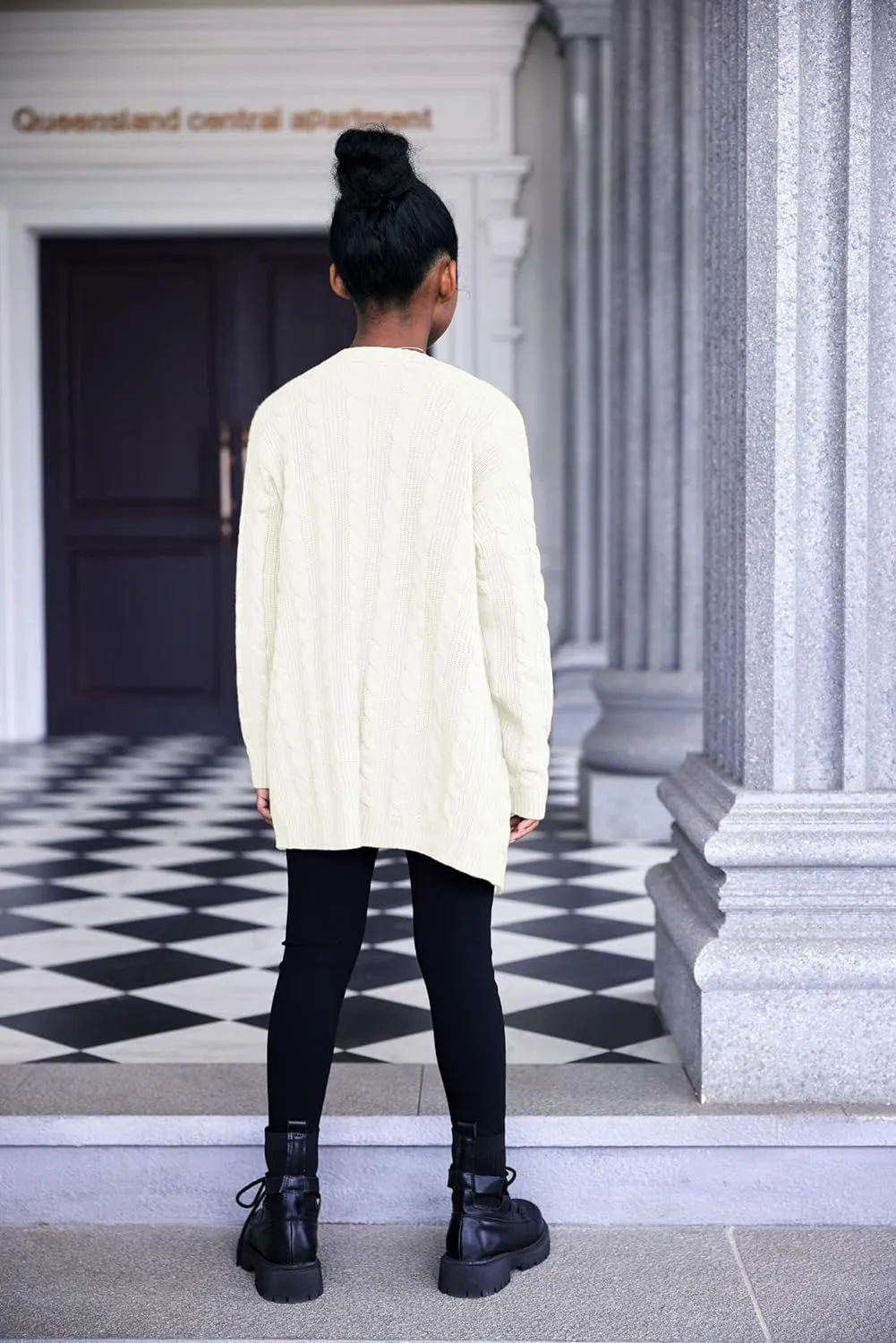 Arshiner Girls Open Front Cardigan Long Sleeve Thick Sweater Coat