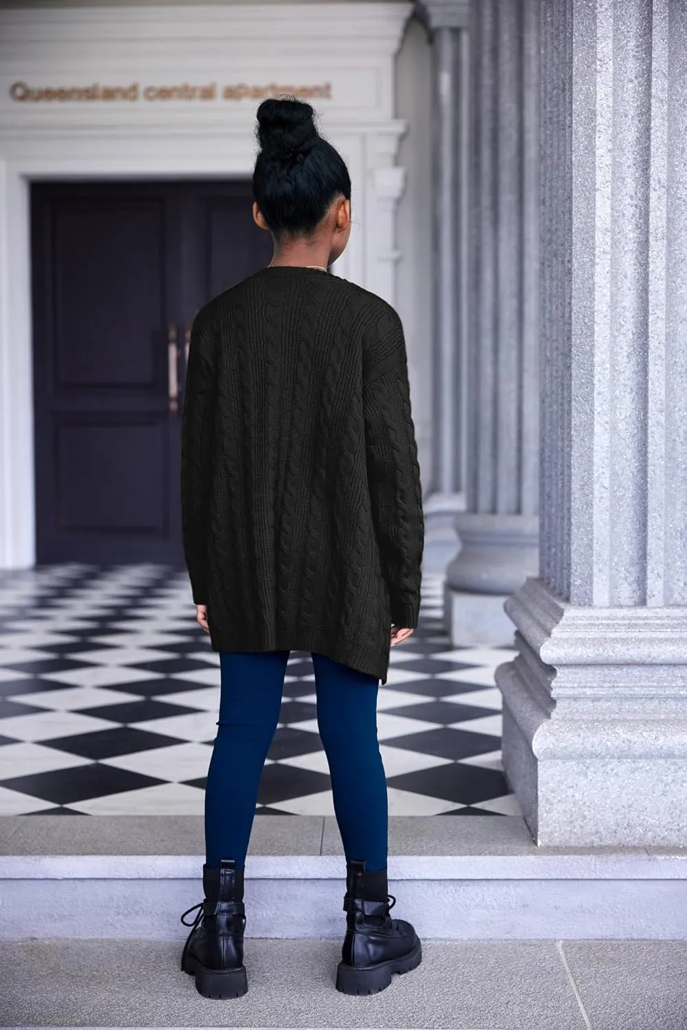 Arshiner Girls Open Front Cardigan Long Sleeve Thick Sweater Coat