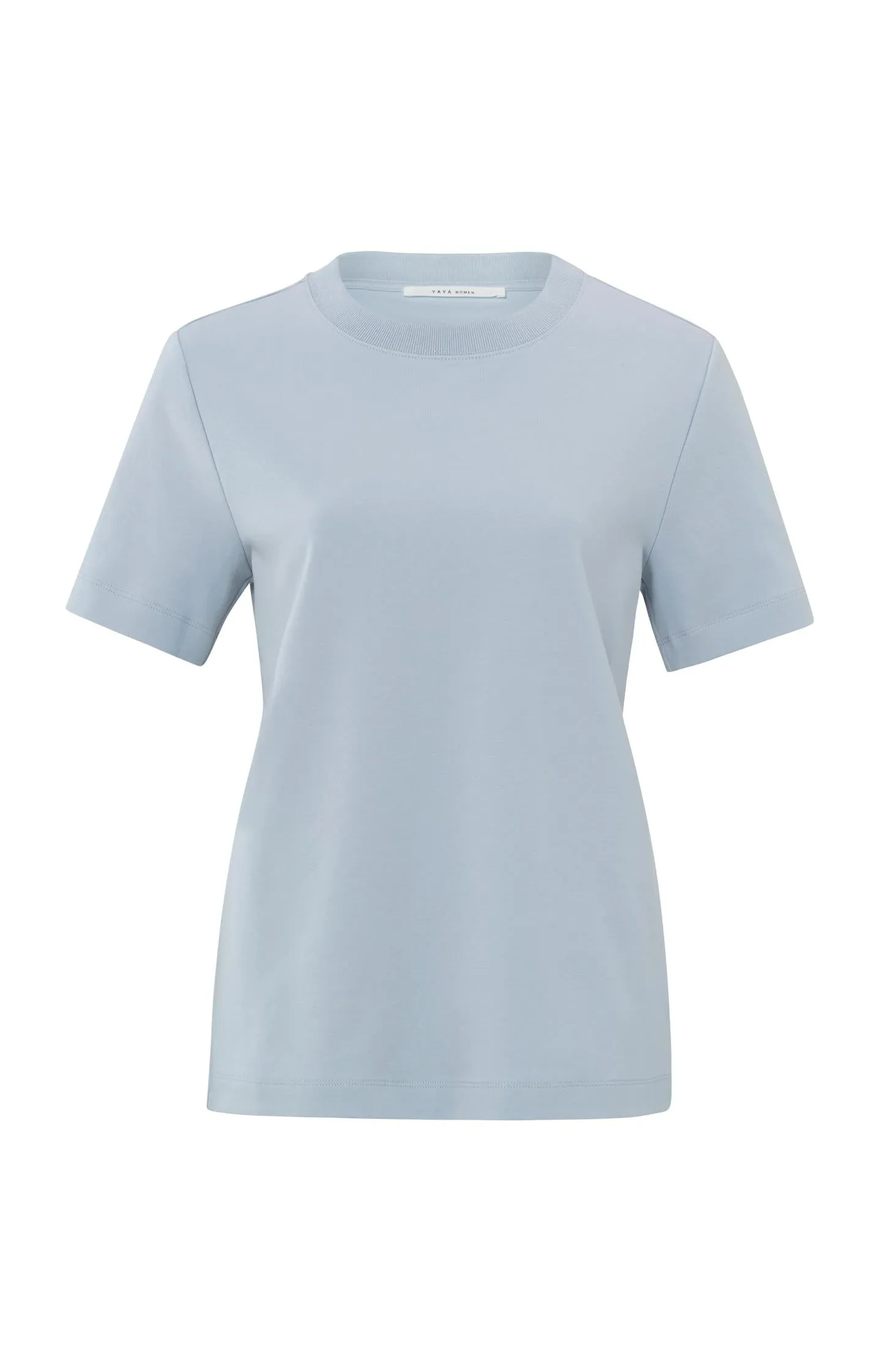 Basic light blue T-shirt with short sleeves and a round neck