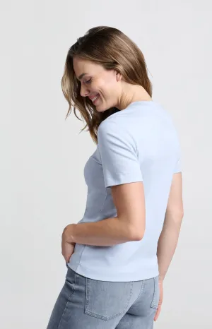 Basic light blue T-shirt with short sleeves and a round neck