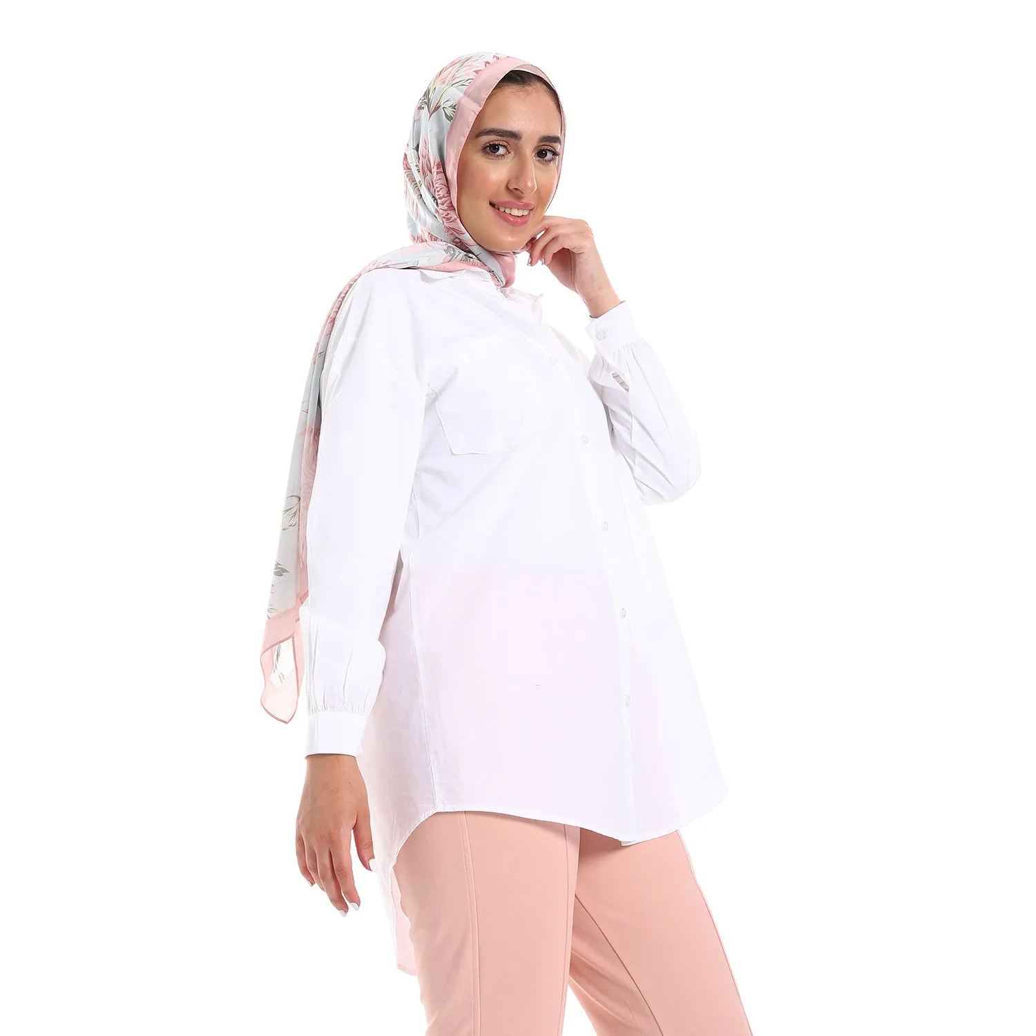 Below Hips Length High Low Plain Orange Women Casual Shirt