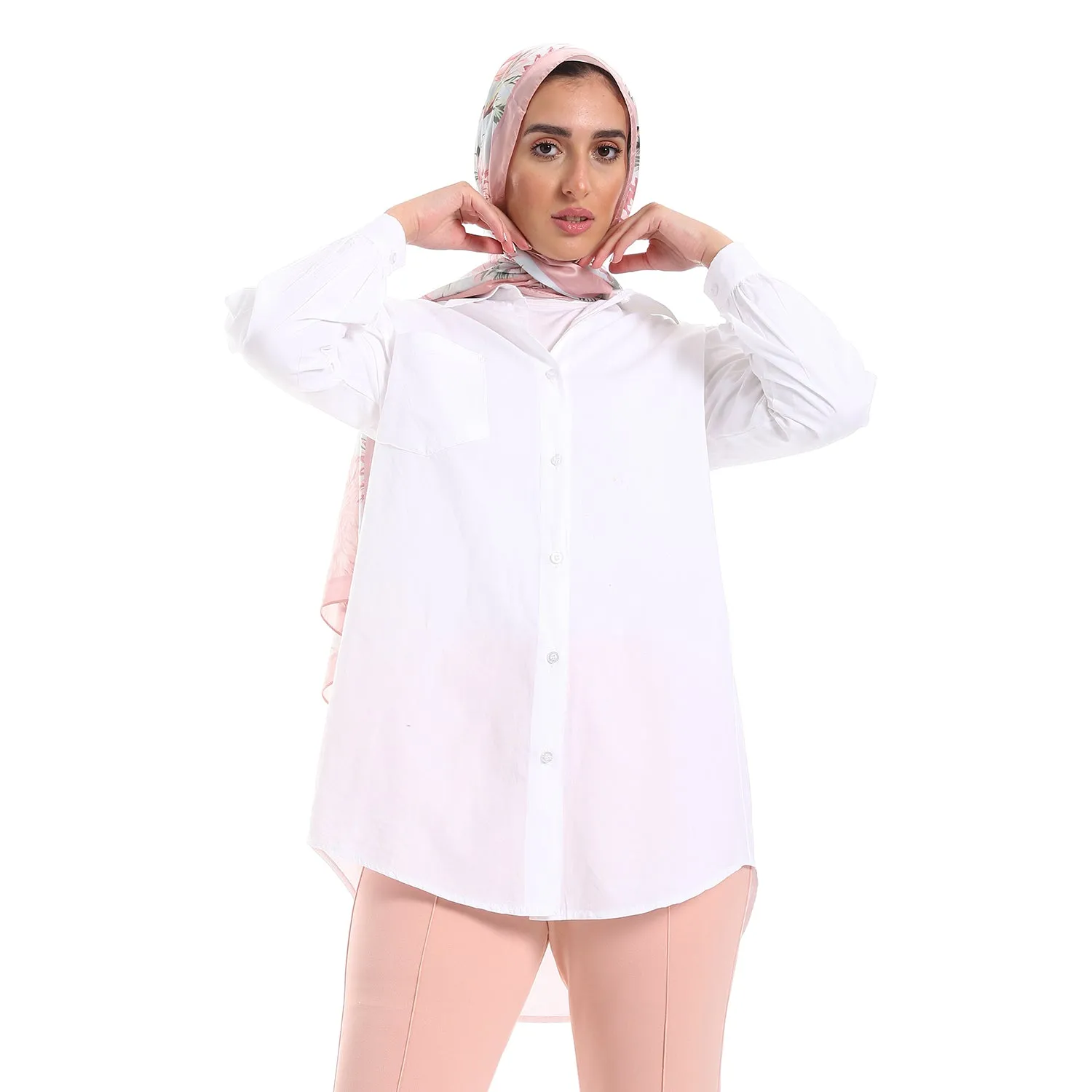 Below Hips Length High Low Plain Orange Women Casual Shirt