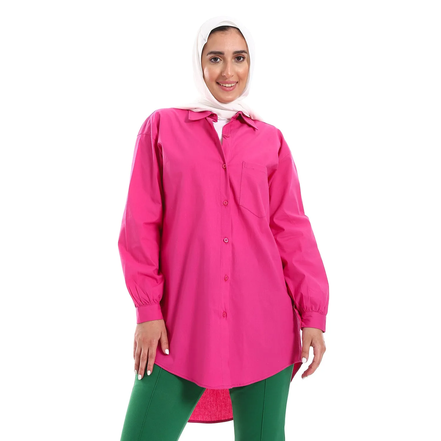 Below Hips Length High Low Plain Orange Women Casual Shirt