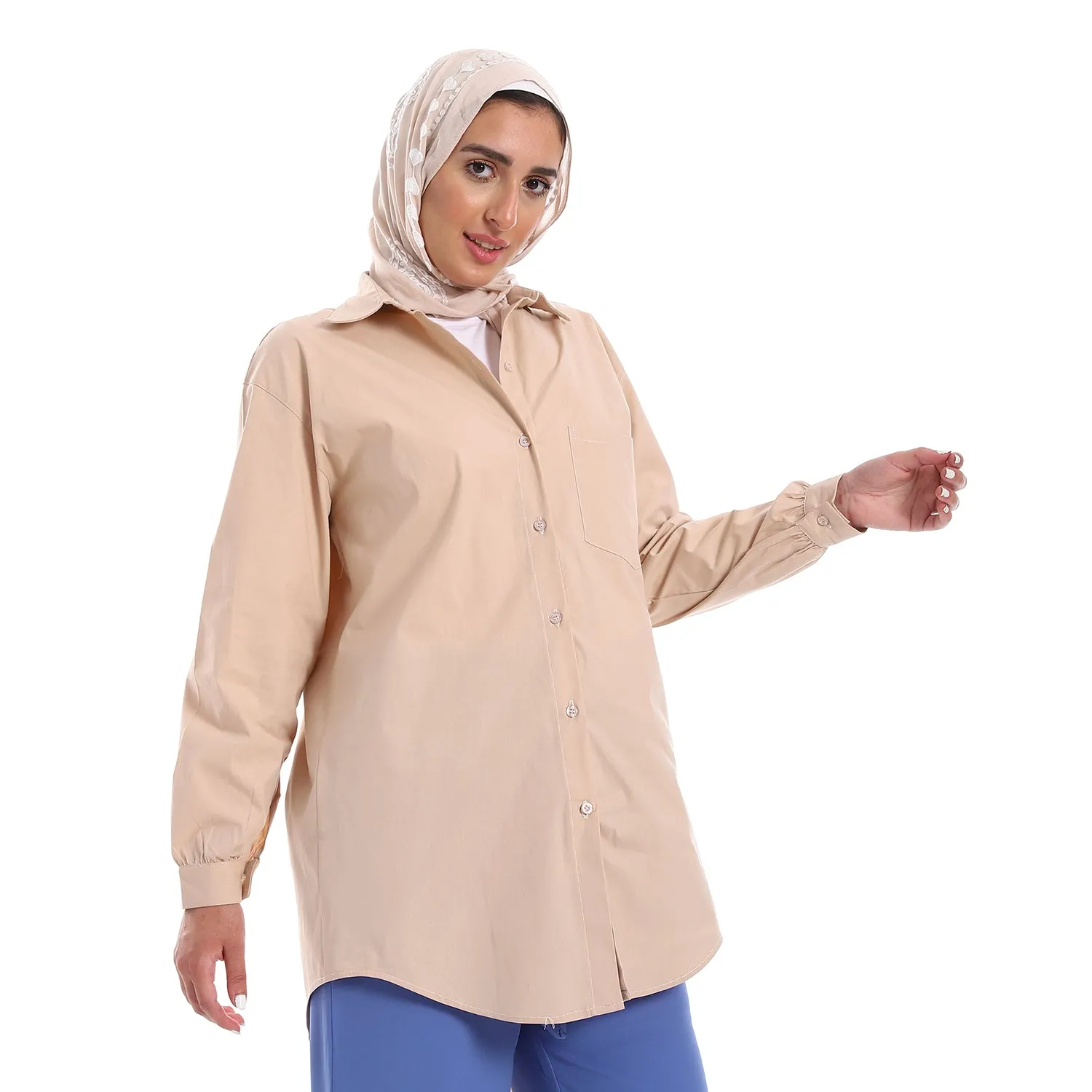 Below Hips Length High Low Plain Orange Women Casual Shirt
