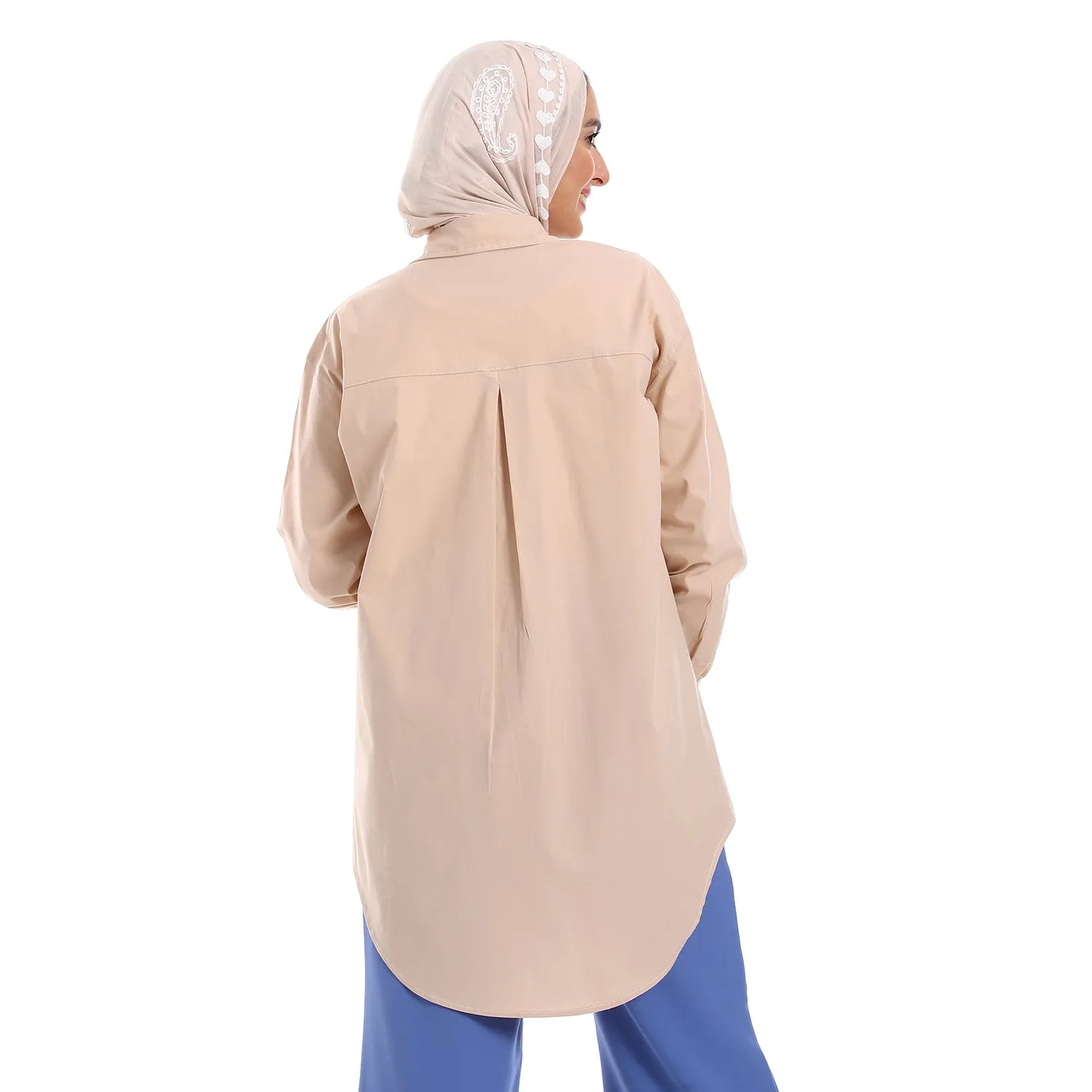 Below Hips Length High Low Plain Orange Women Casual Shirt