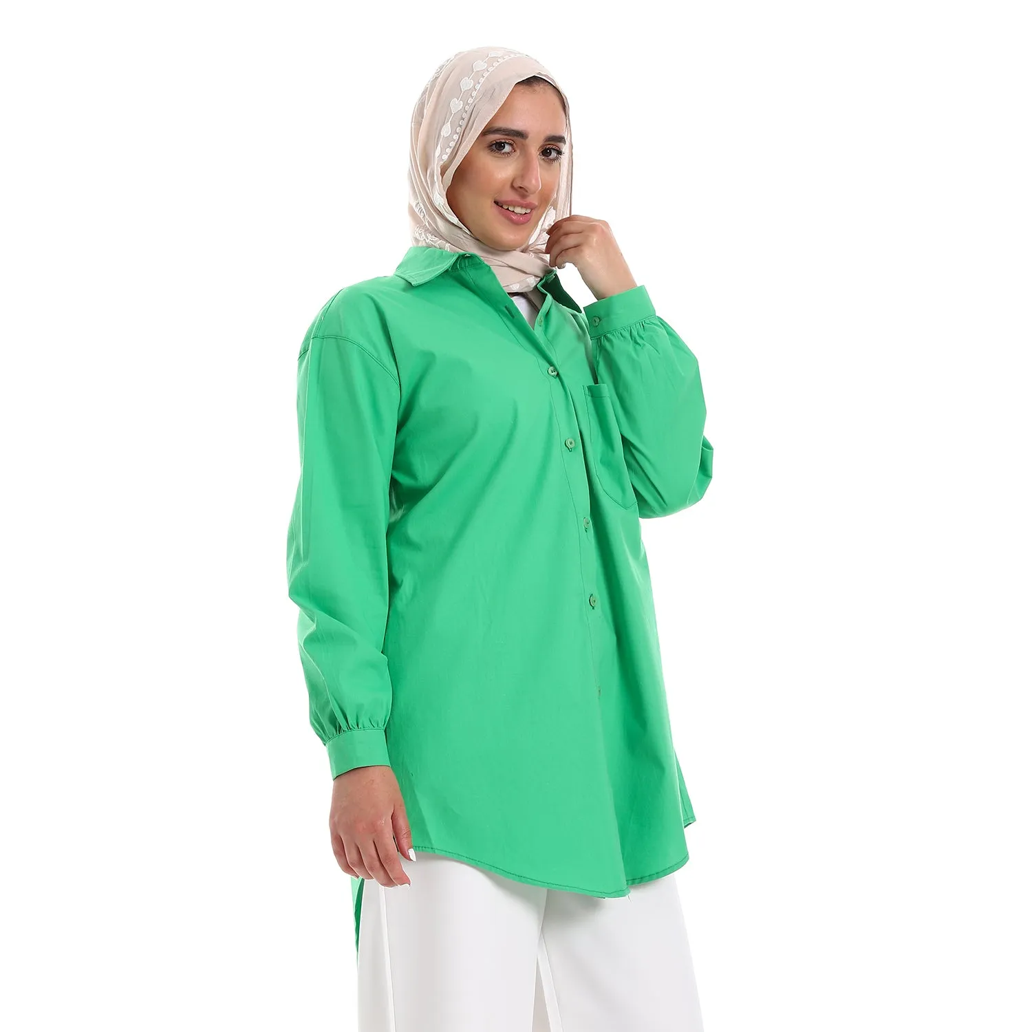 Below Hips Length High Low Plain Orange Women Casual Shirt