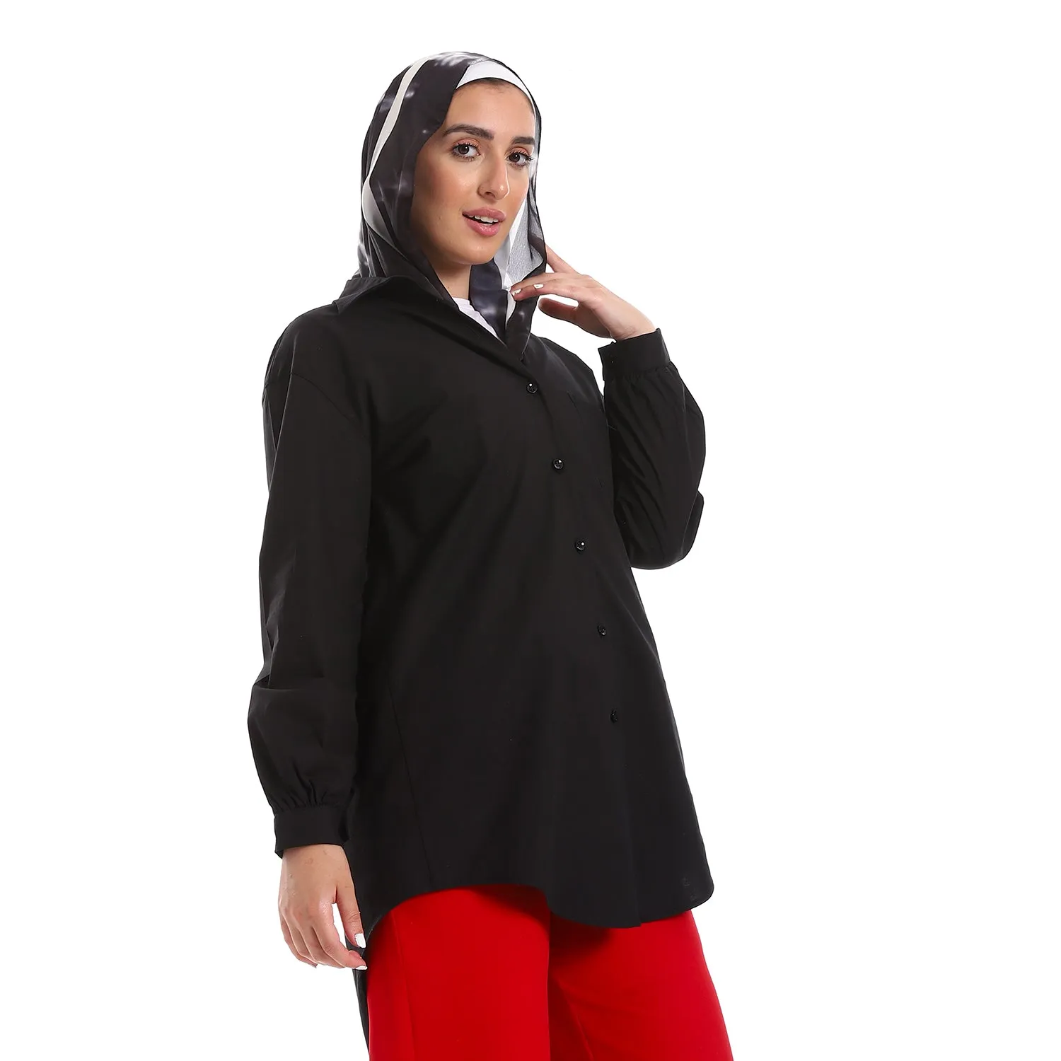 Below Hips Length High Low Plain Orange Women Casual Shirt