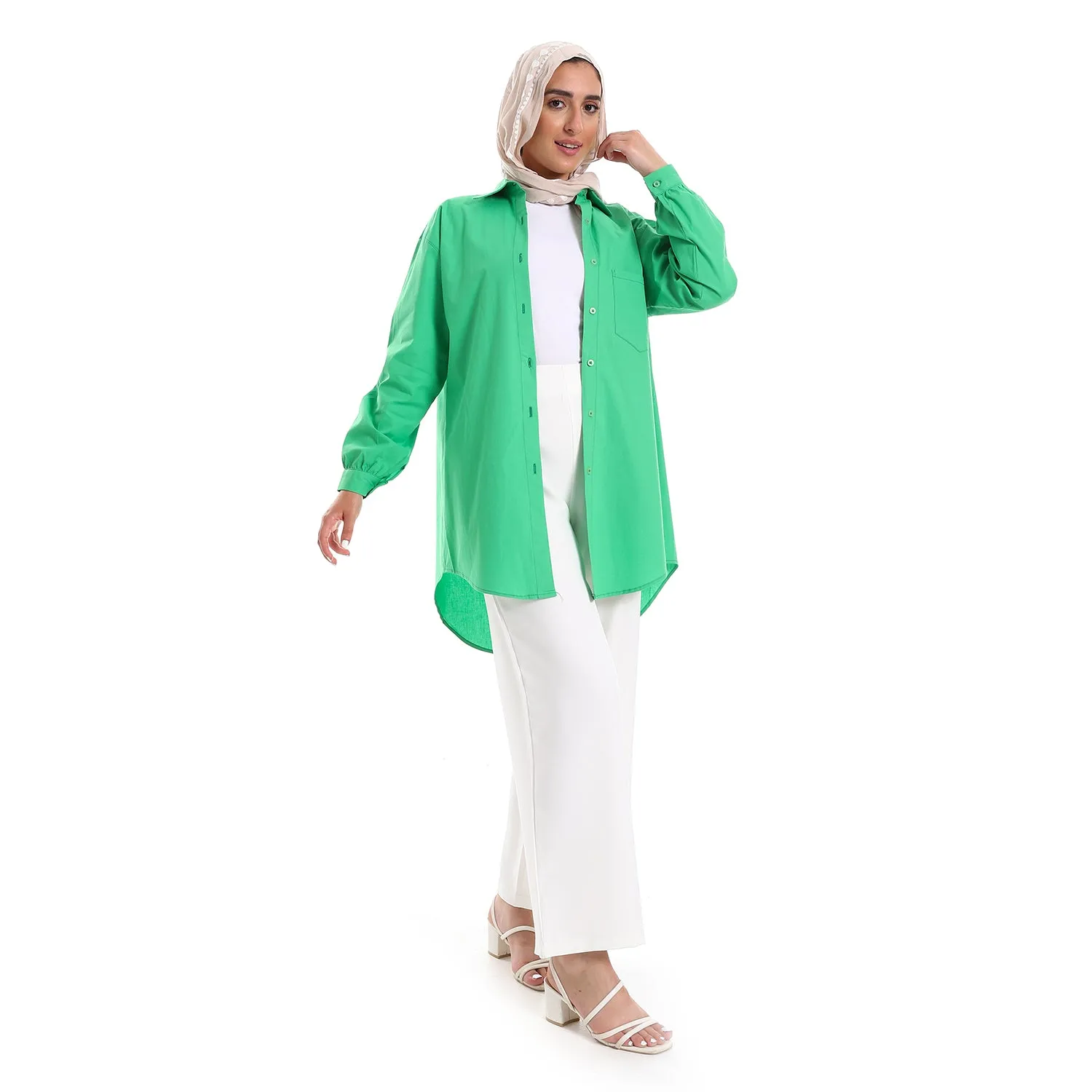 Below Hips Length High Low Plain Orange Women Casual Shirt