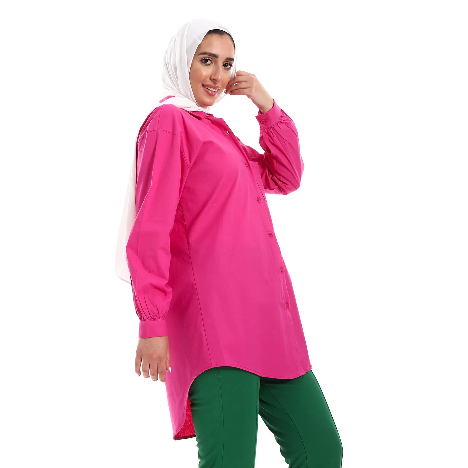 Below Hips Length High Low Plain Orange Women Casual Shirt