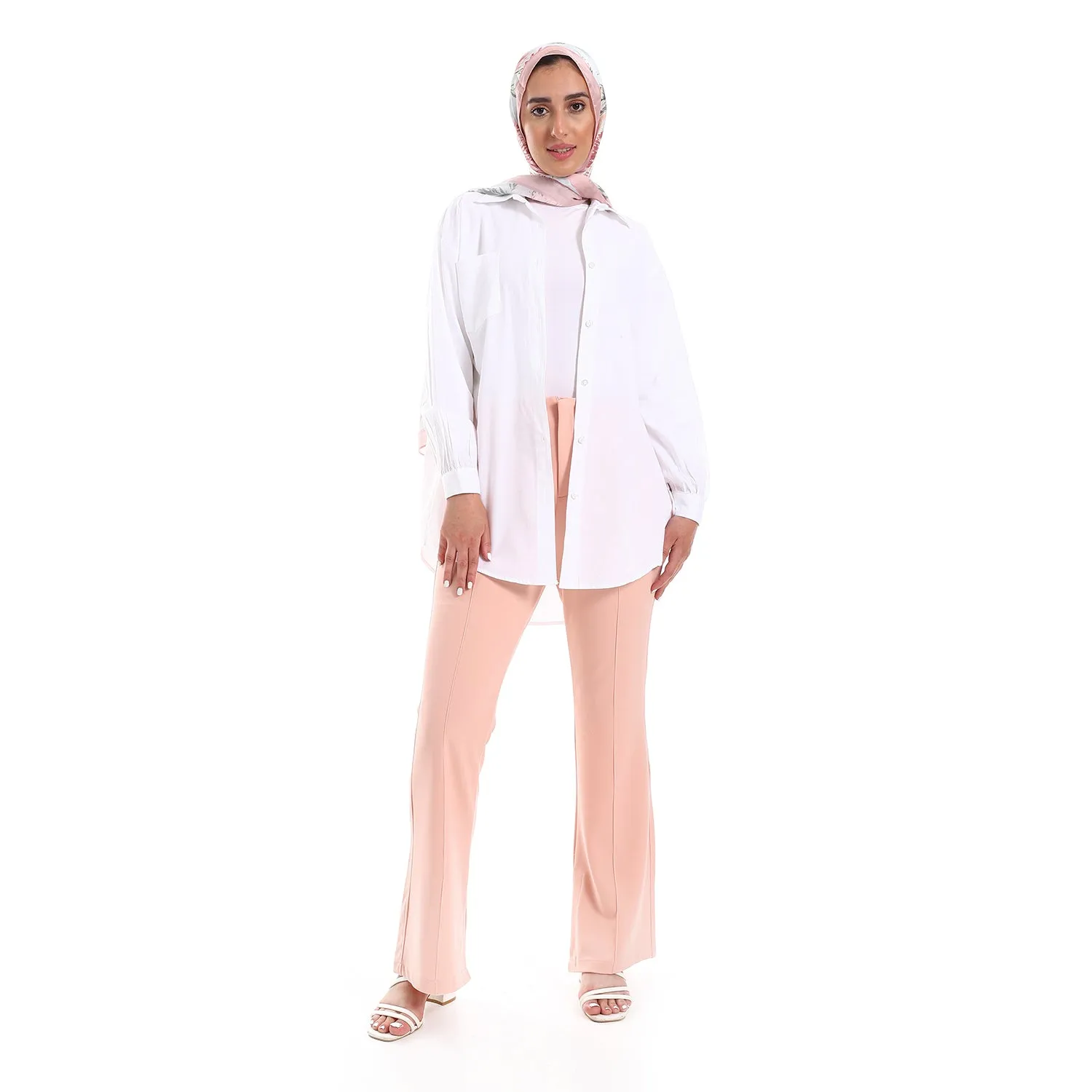 Below Hips Length High Low Plain Orange Women Casual Shirt