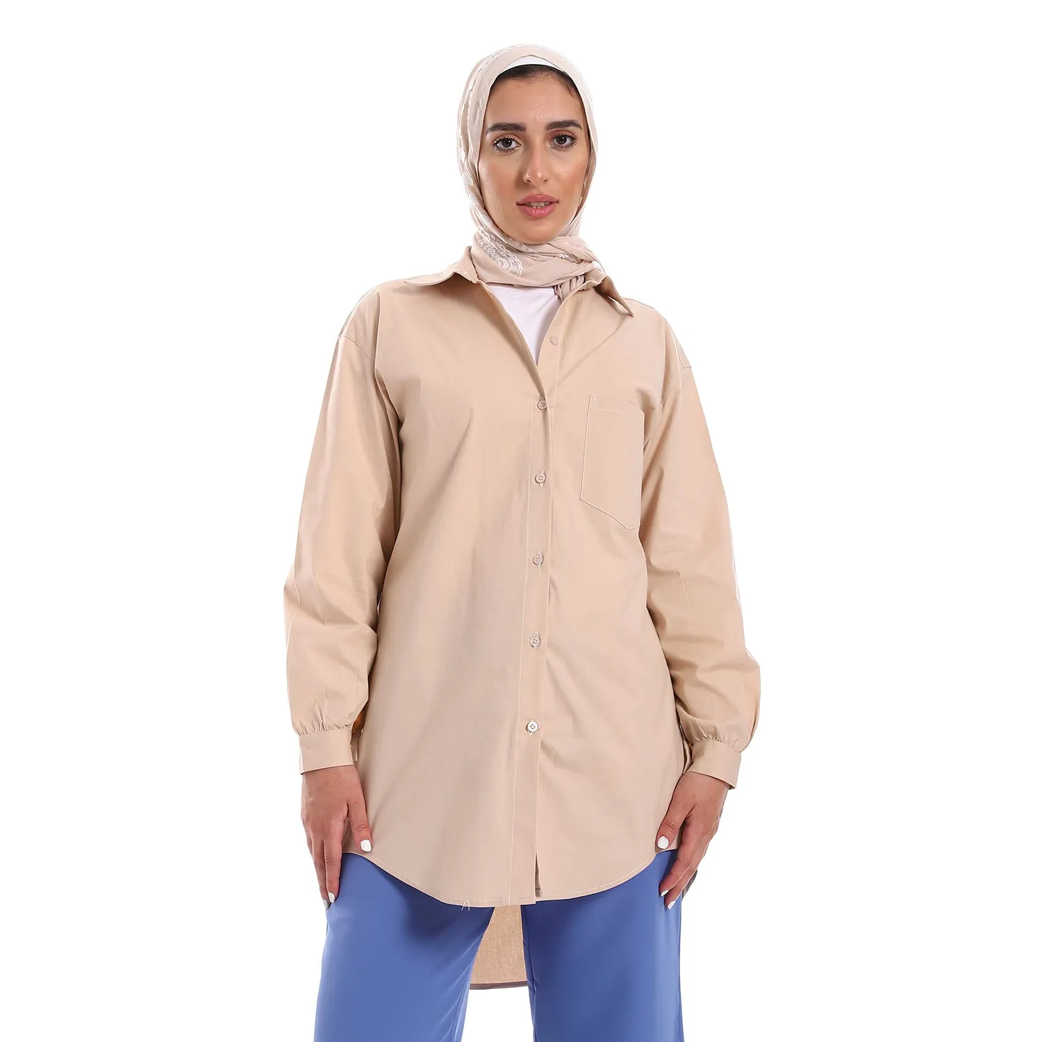 Below Hips Length High Low Plain Orange Women Casual Shirt