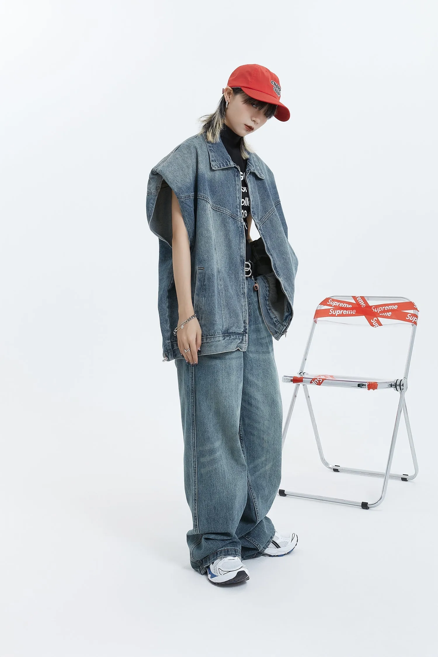 Big Silhouette Half-Sleeved Denim Jacket