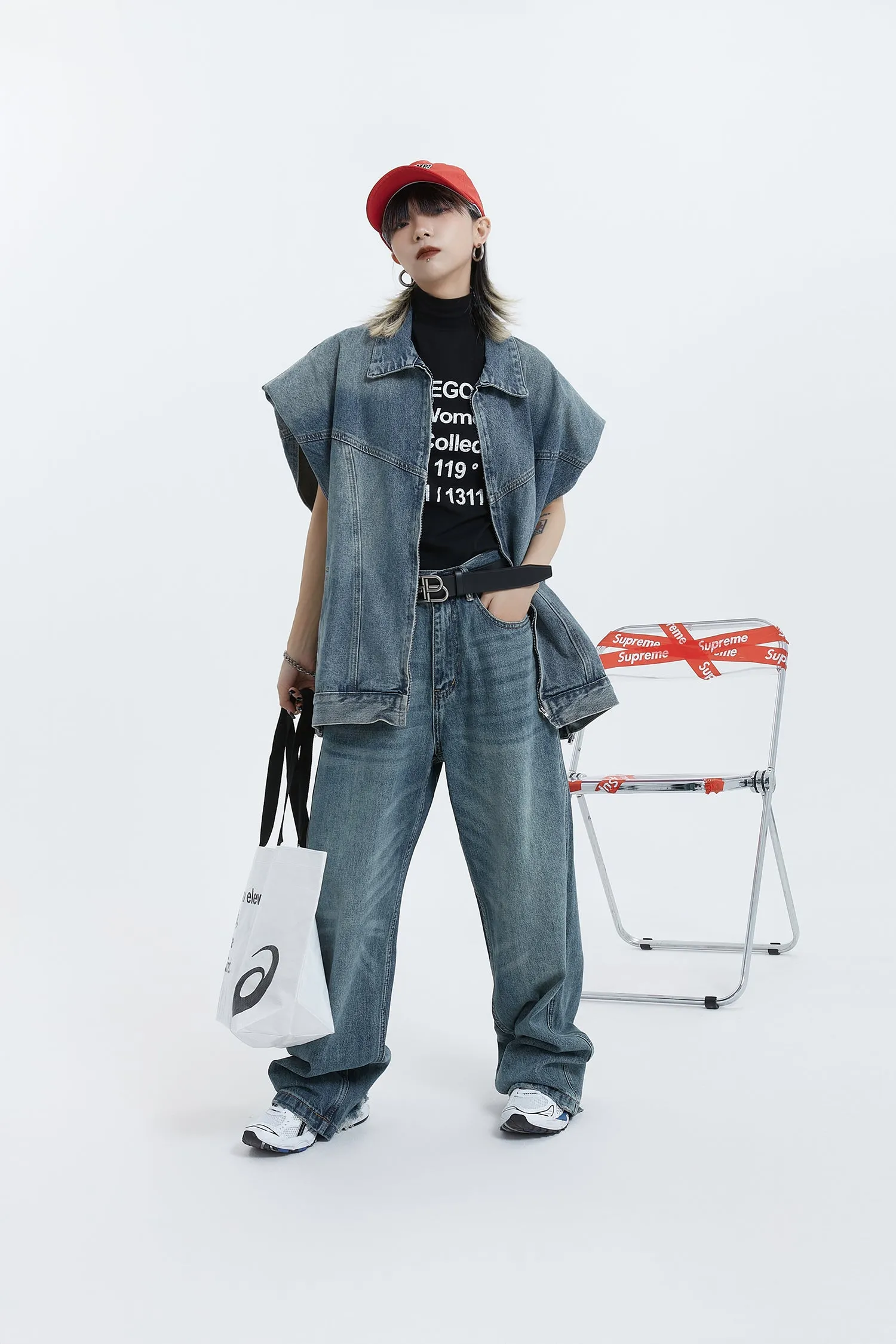 Big Silhouette Half-Sleeved Denim Jacket