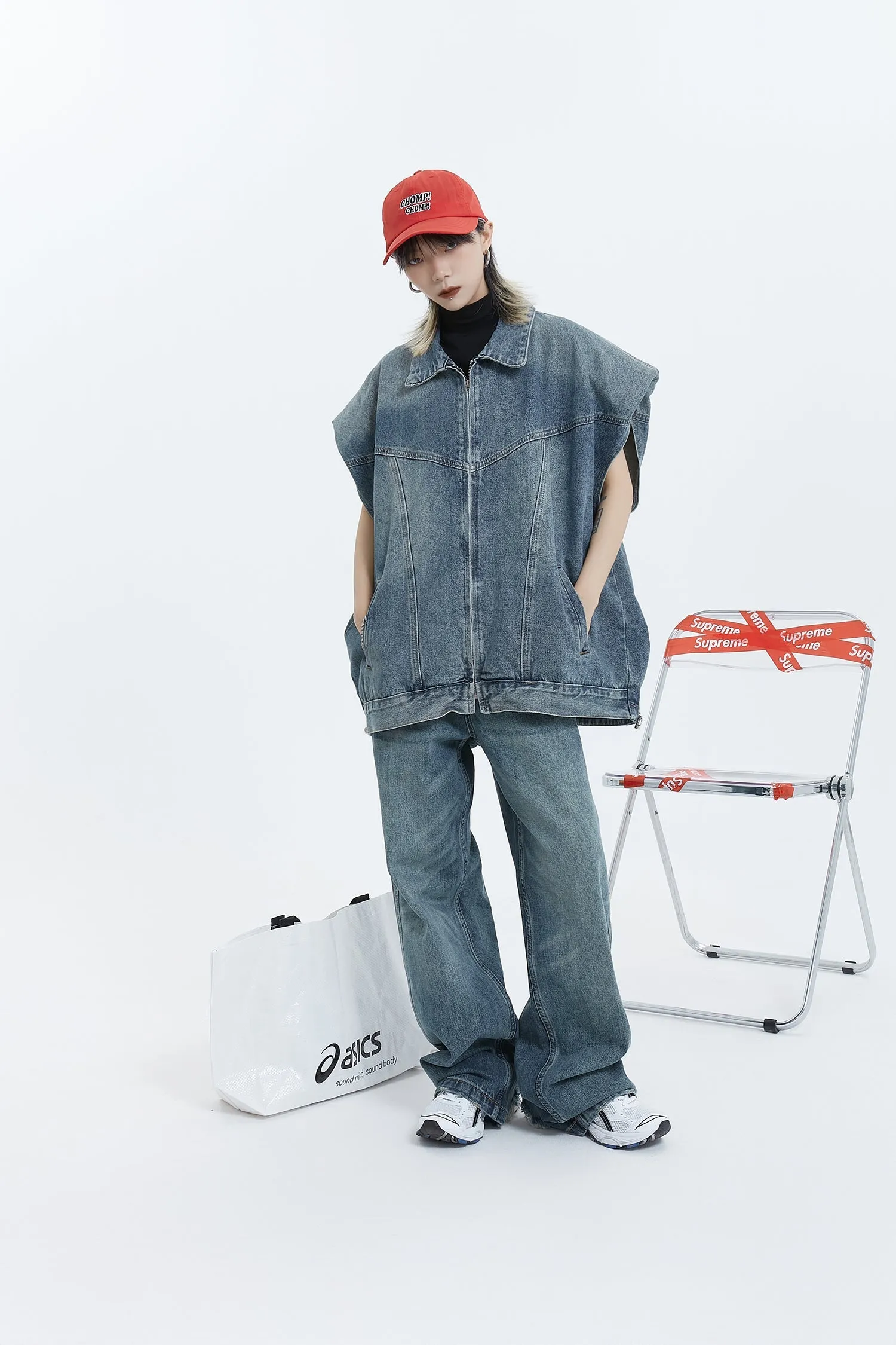 Big Silhouette Half-Sleeved Denim Jacket